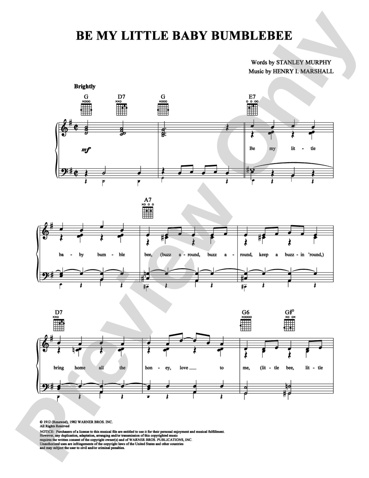 Be My Little Baby Bumblebee: Piano/Vocal/Chords Digital Sheet Music