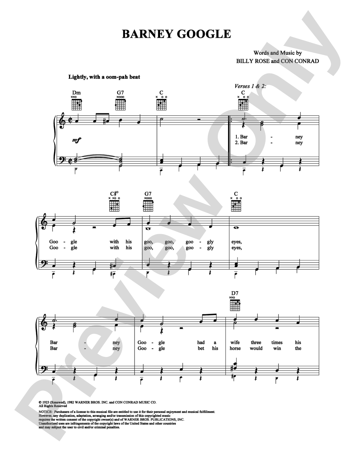 Barney Google: Piano/Vocal/Chords Digital Sheet Music