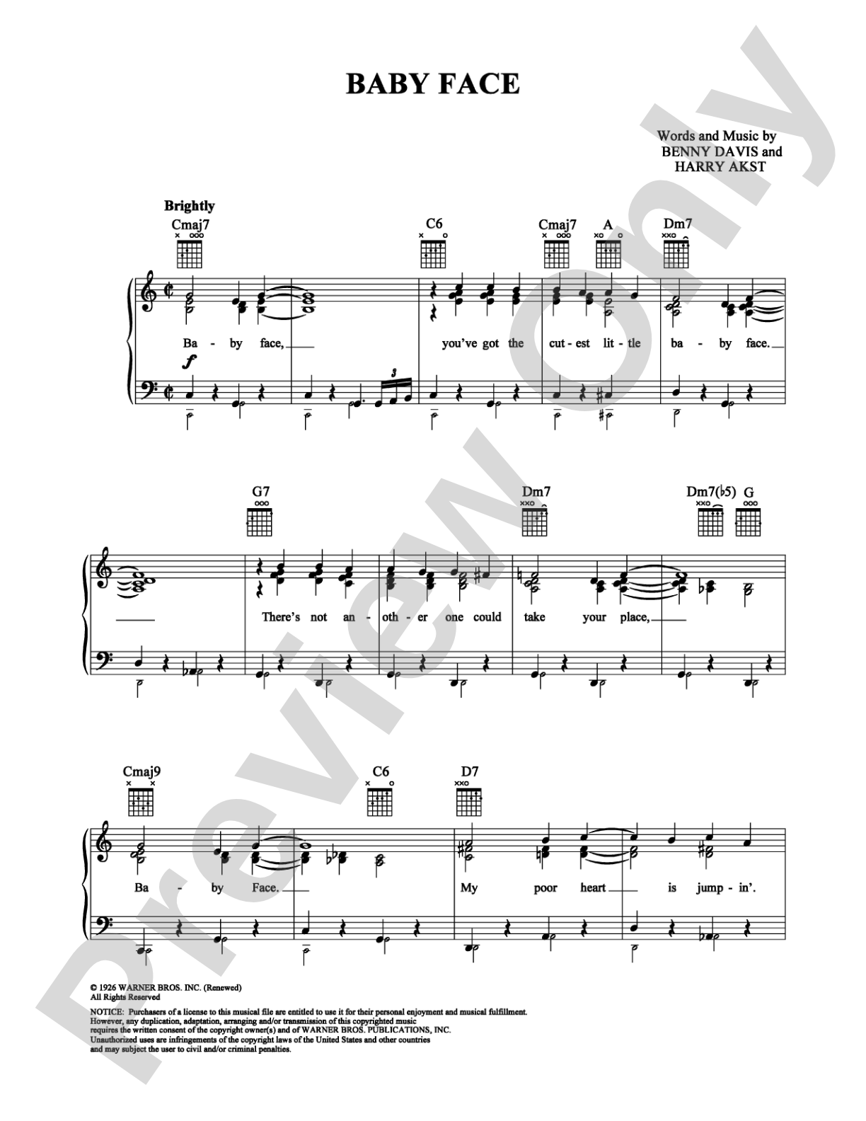 Baby Face: Piano/Vocal/Chords Digital Sheet Music