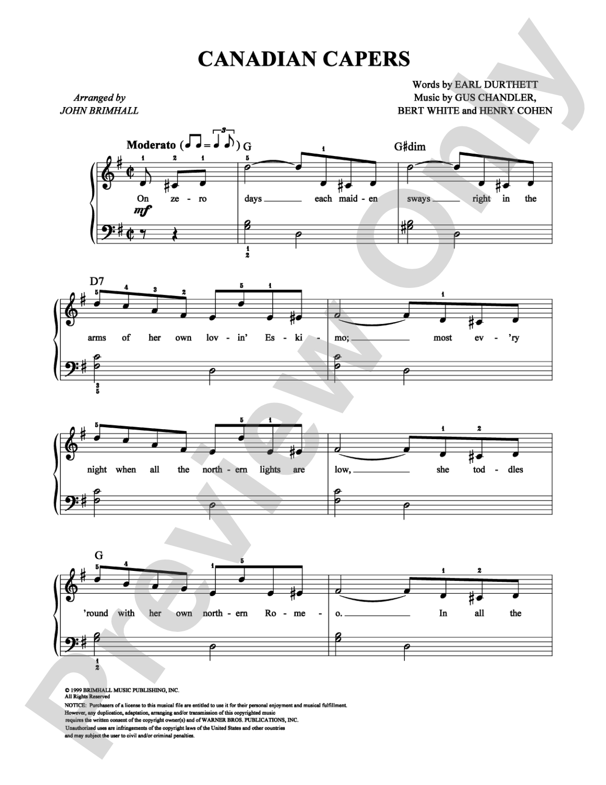 Canadian Capers: Easy Piano Digital Sheet Music
