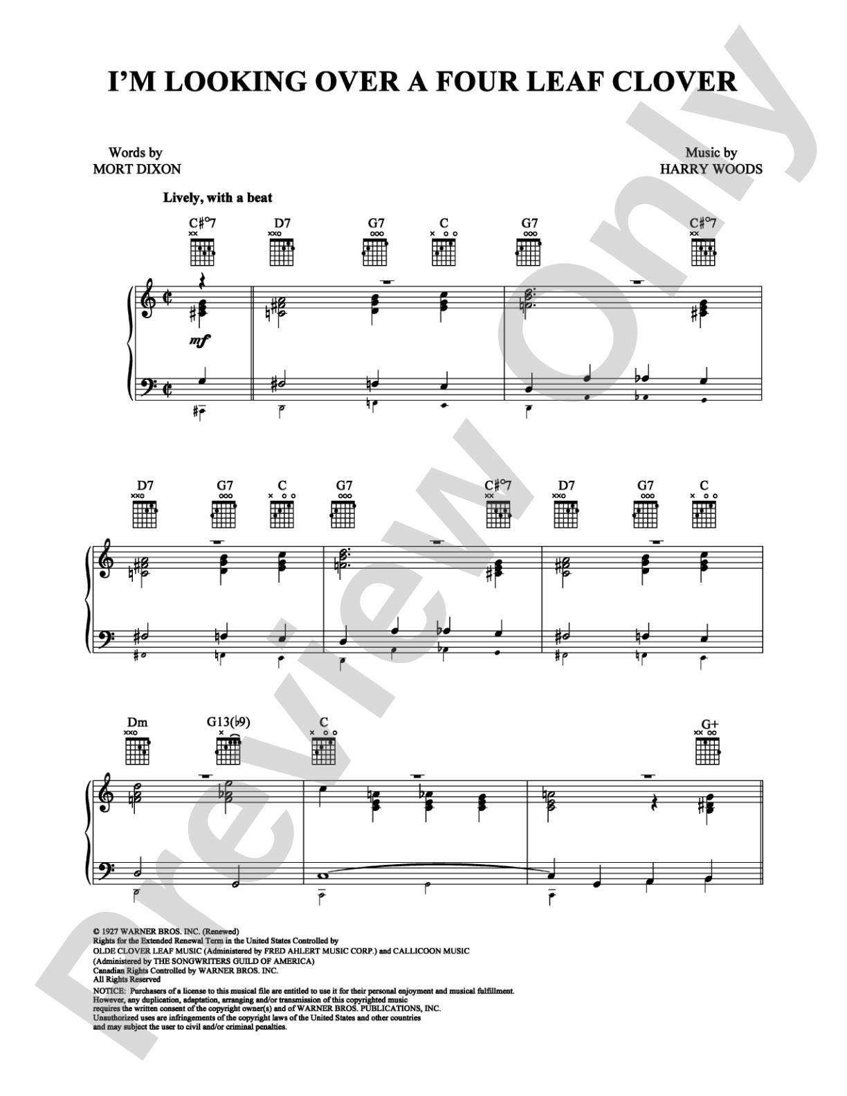 I'm Looking Over a Four-Leaf Clover: Piano/Vocal/Chords Digital Sheet Music