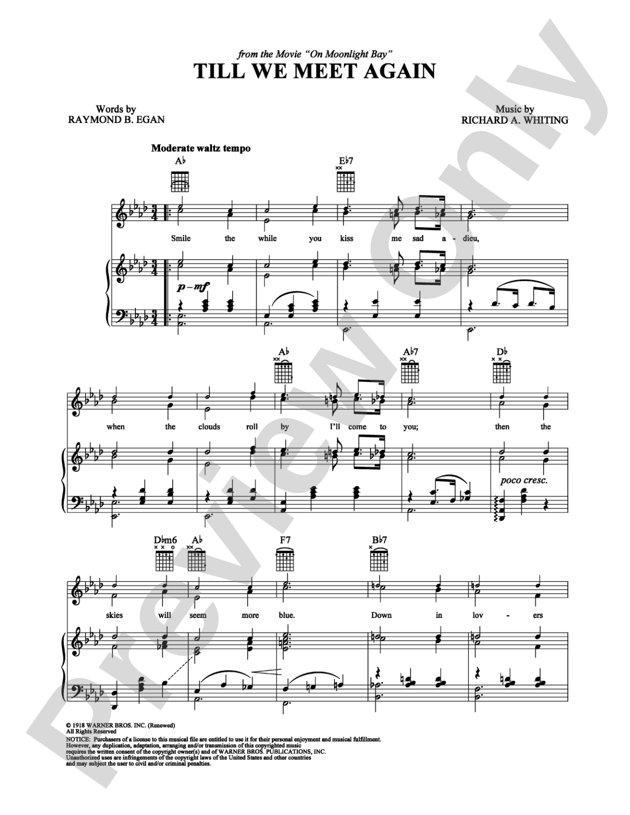 Till We Meet Again: Piano/Vocal/Chords Digital Sheet Music