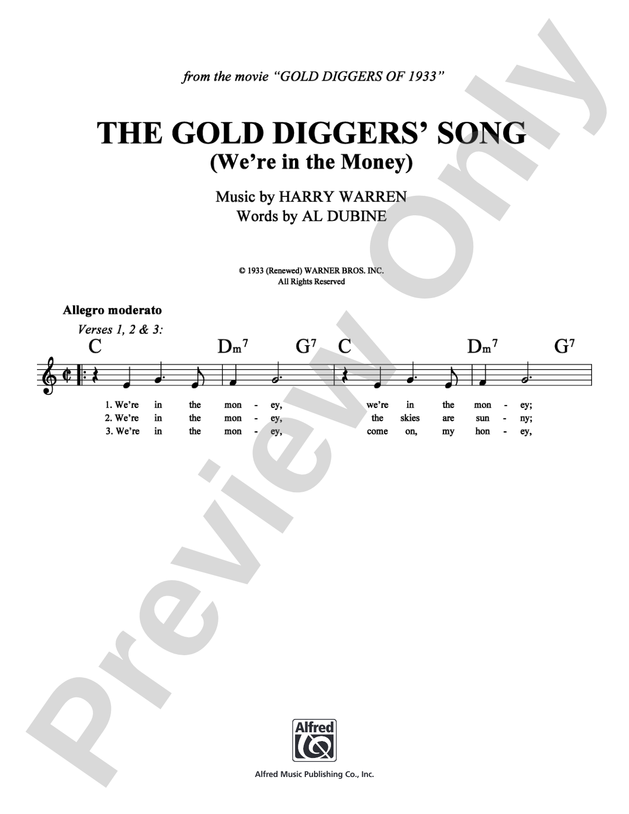 The Gold Diggers' Song (We're in the Money): Lead Sheet Digital Sheet Music