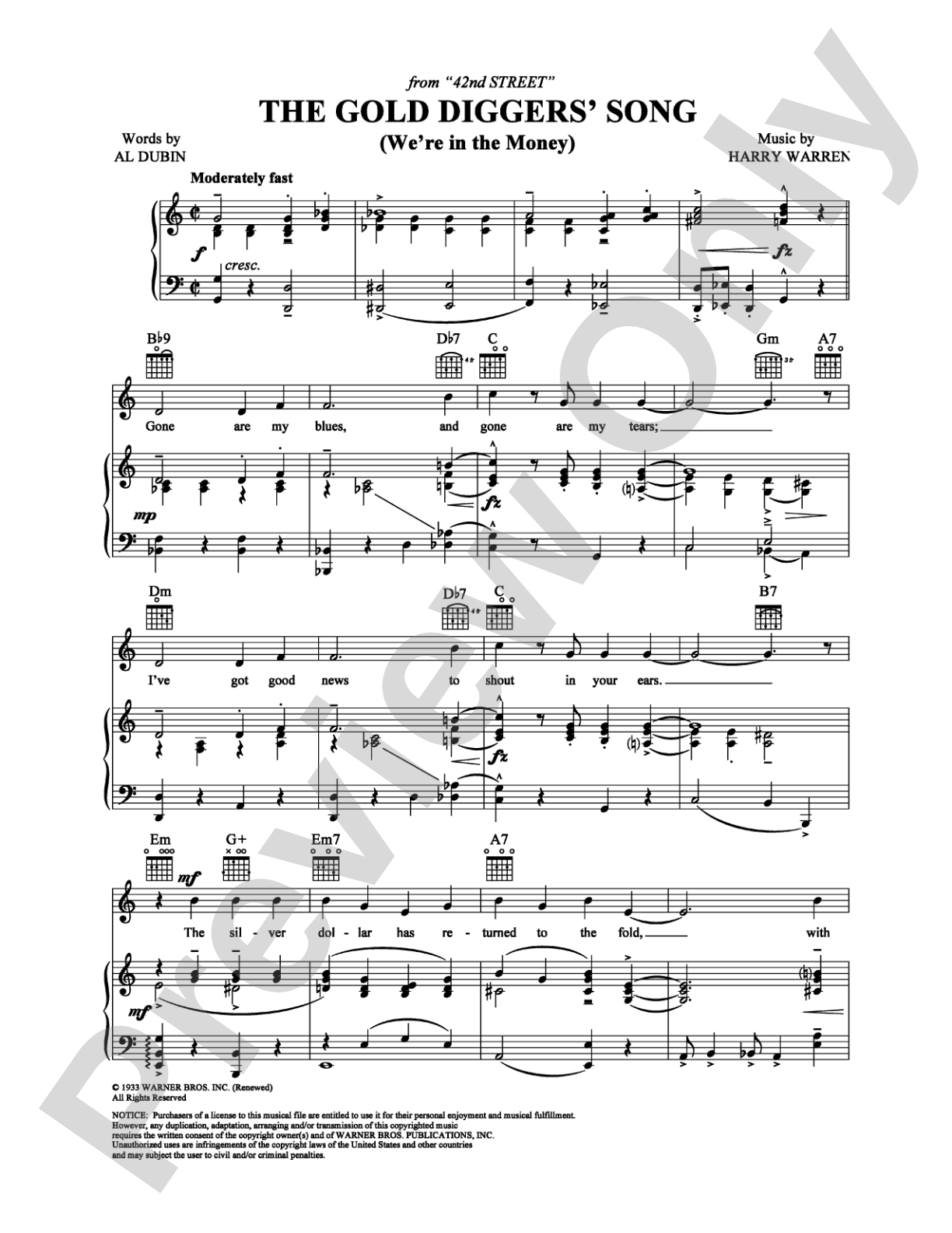 The Gold Diggers' Song (We're in the Money): Piano/Vocal/Chords Digital Sheet Music