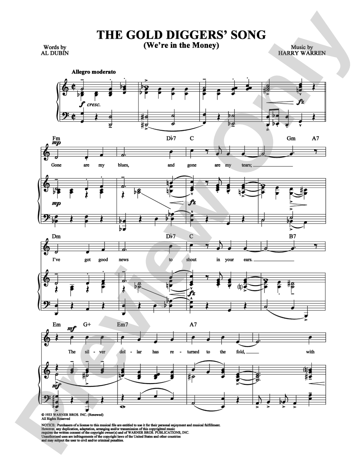 The Gold Diggers' Song (We're in the Money): Piano/Vocal/Chords Digital Sheet Music