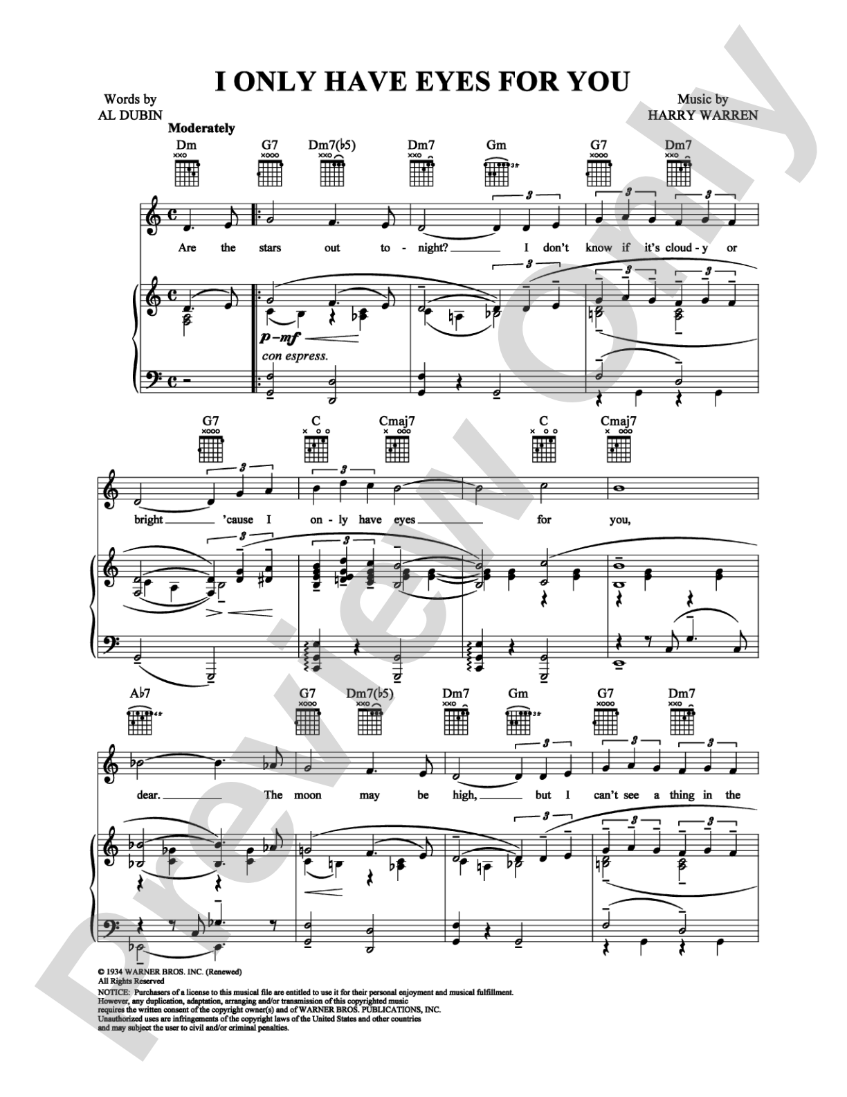 I Only Have Eyes for You: Piano/Vocal/Chords Digital Sheet Music