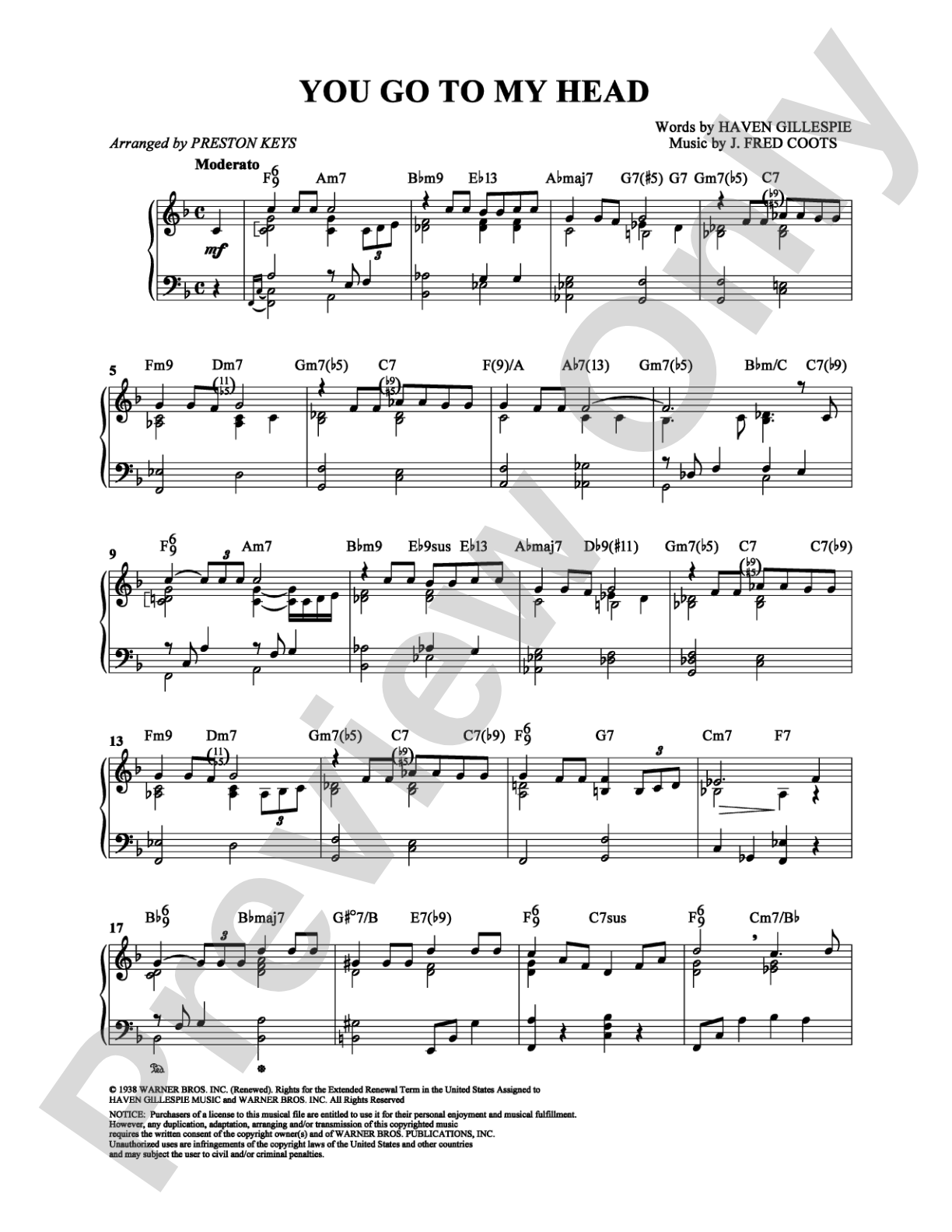 You Go To My Head: Piano Digital Sheet Music