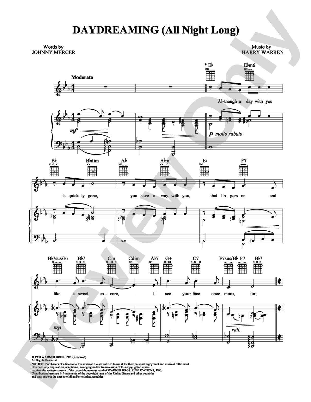Daydreaming (All Night Long): Piano/Vocal/Chords Digital Sheet Music