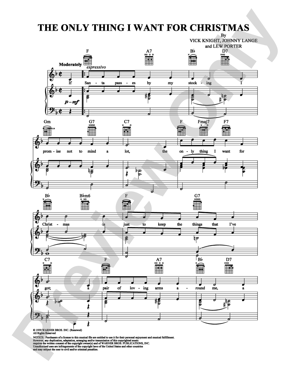 Only Thing I Want For Christmas, The: Piano/Vocal/Chords Digital Sheet Music