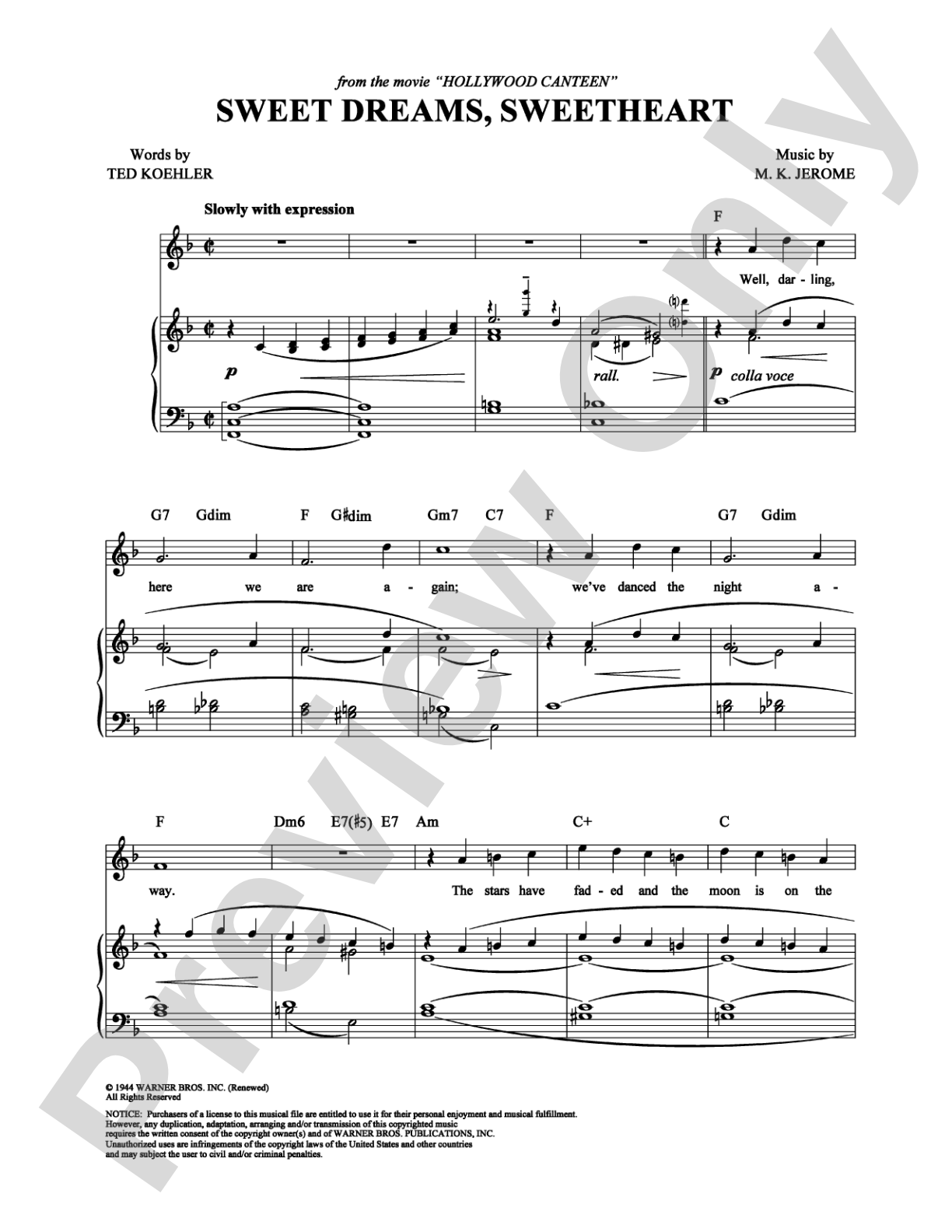 Sweet Dreams, Sweetheart: Piano/Vocal/Chords Digital Sheet Music