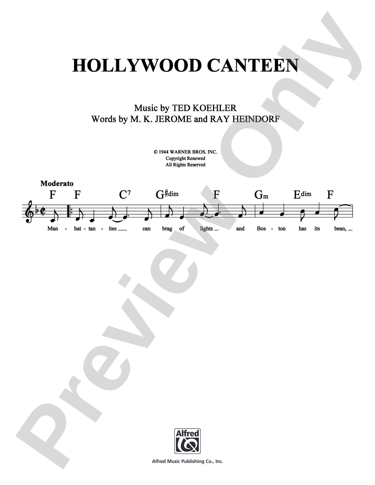 Hollywood Canteen: Lead Sheet Digital Sheet Music