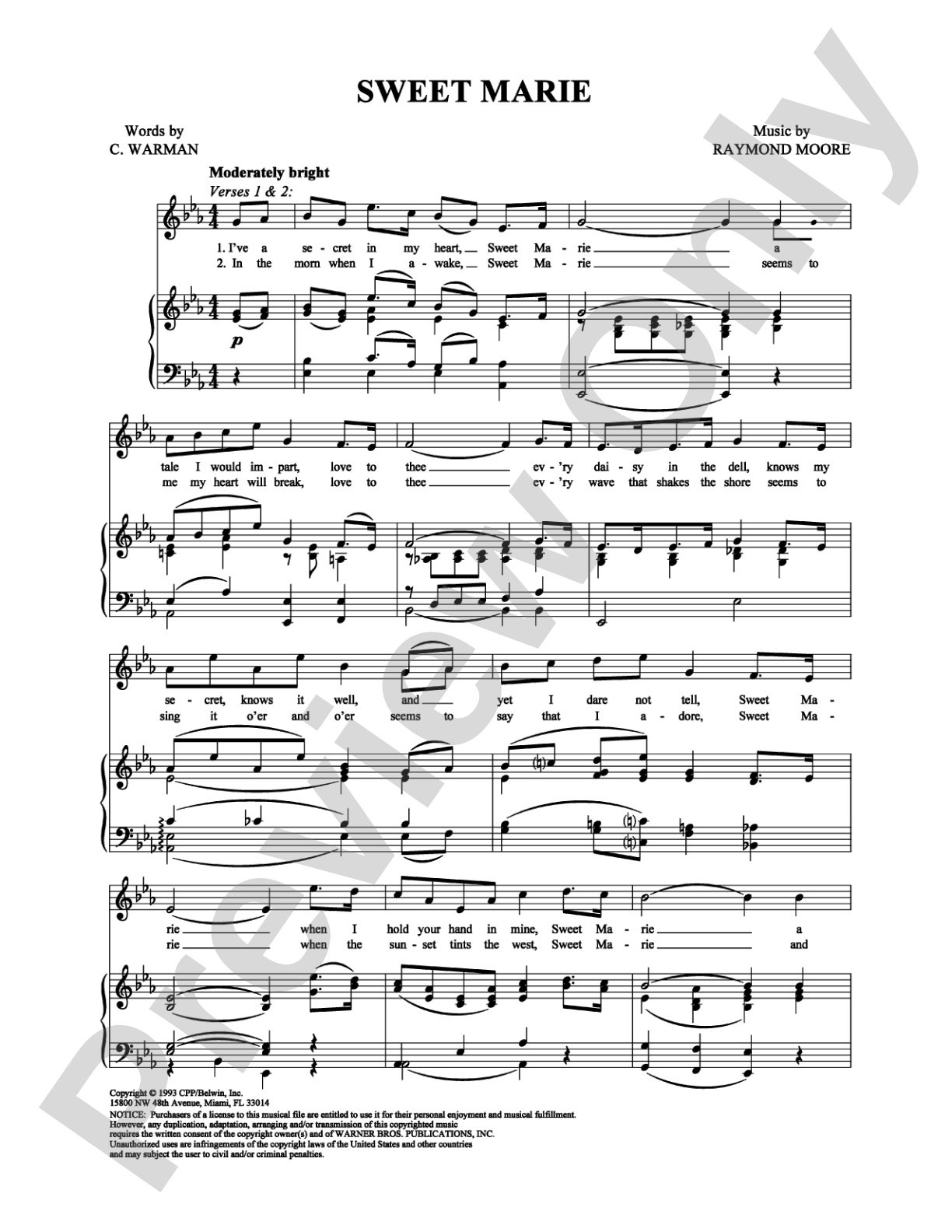 Sweet Marie: Piano/Vocal/Chords Digital Sheet Music
