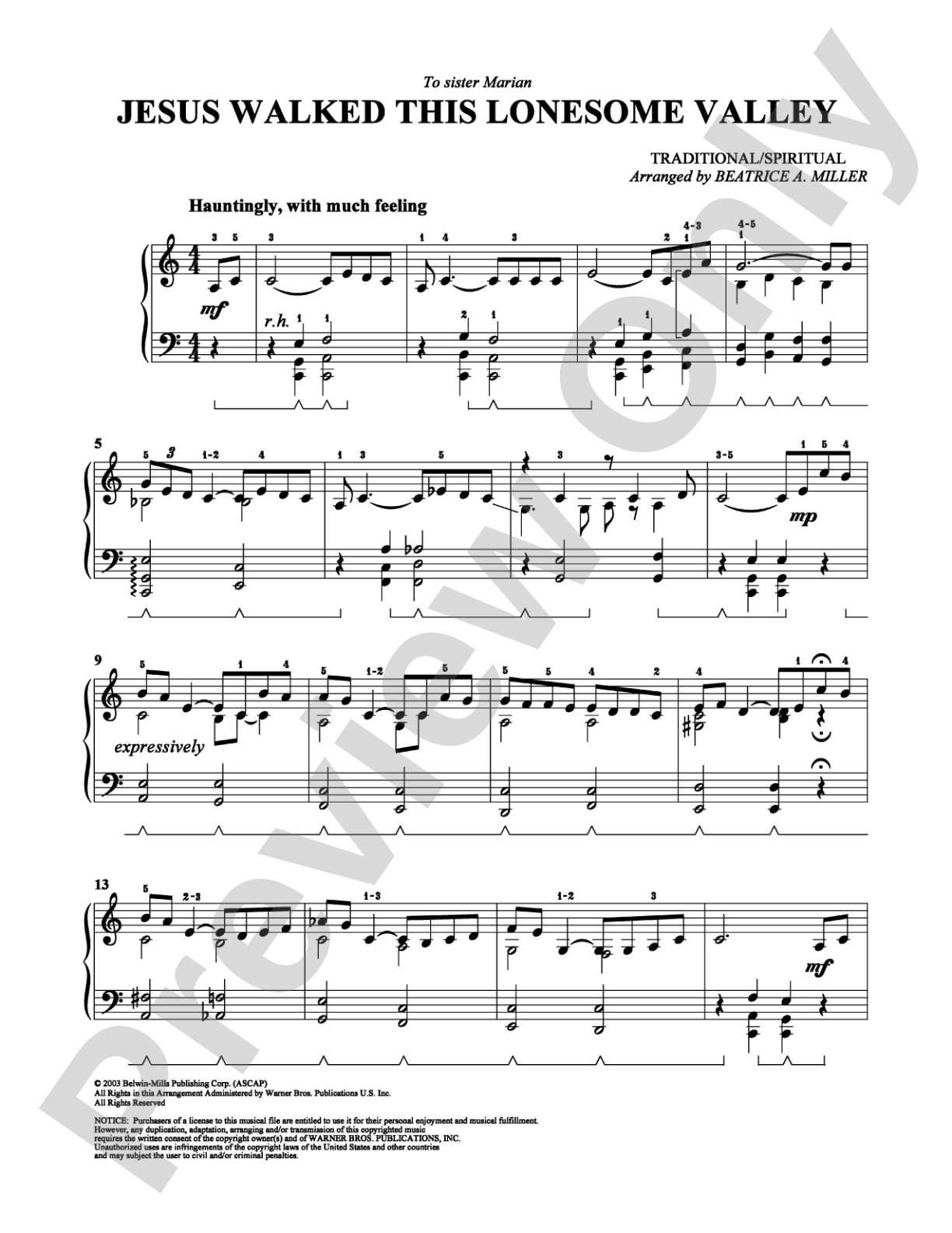 Jesus Walked This Lonesome Valley: Easy Piano Digital Sheet Music