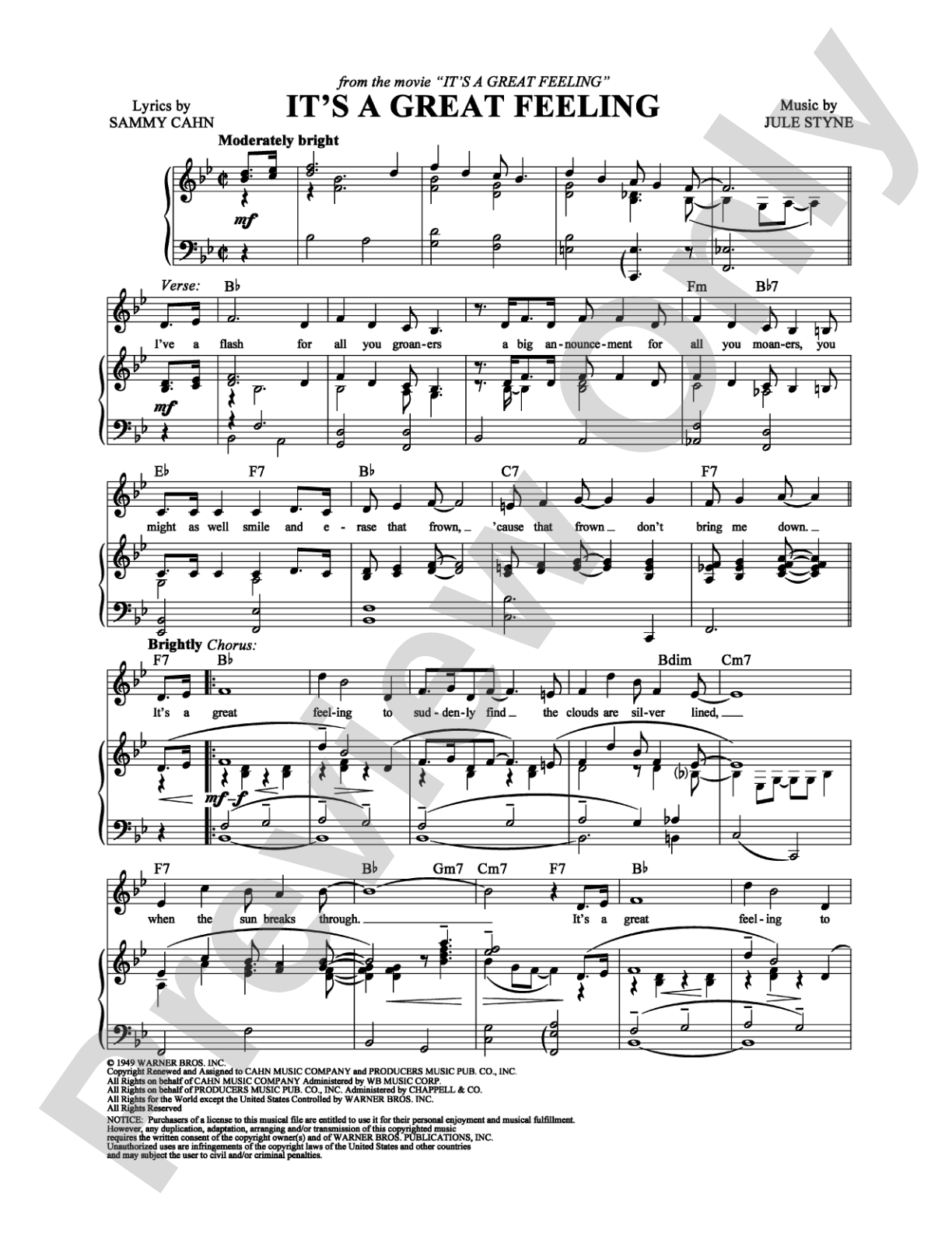 It's a Great Feeling: Piano/Vocal/Chords Digital Sheet Music