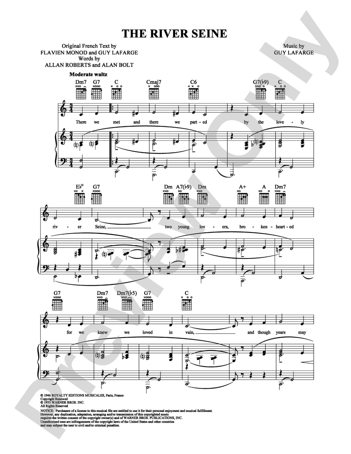 The River Seine: Piano/Vocal/Chords Digital Sheet Music
