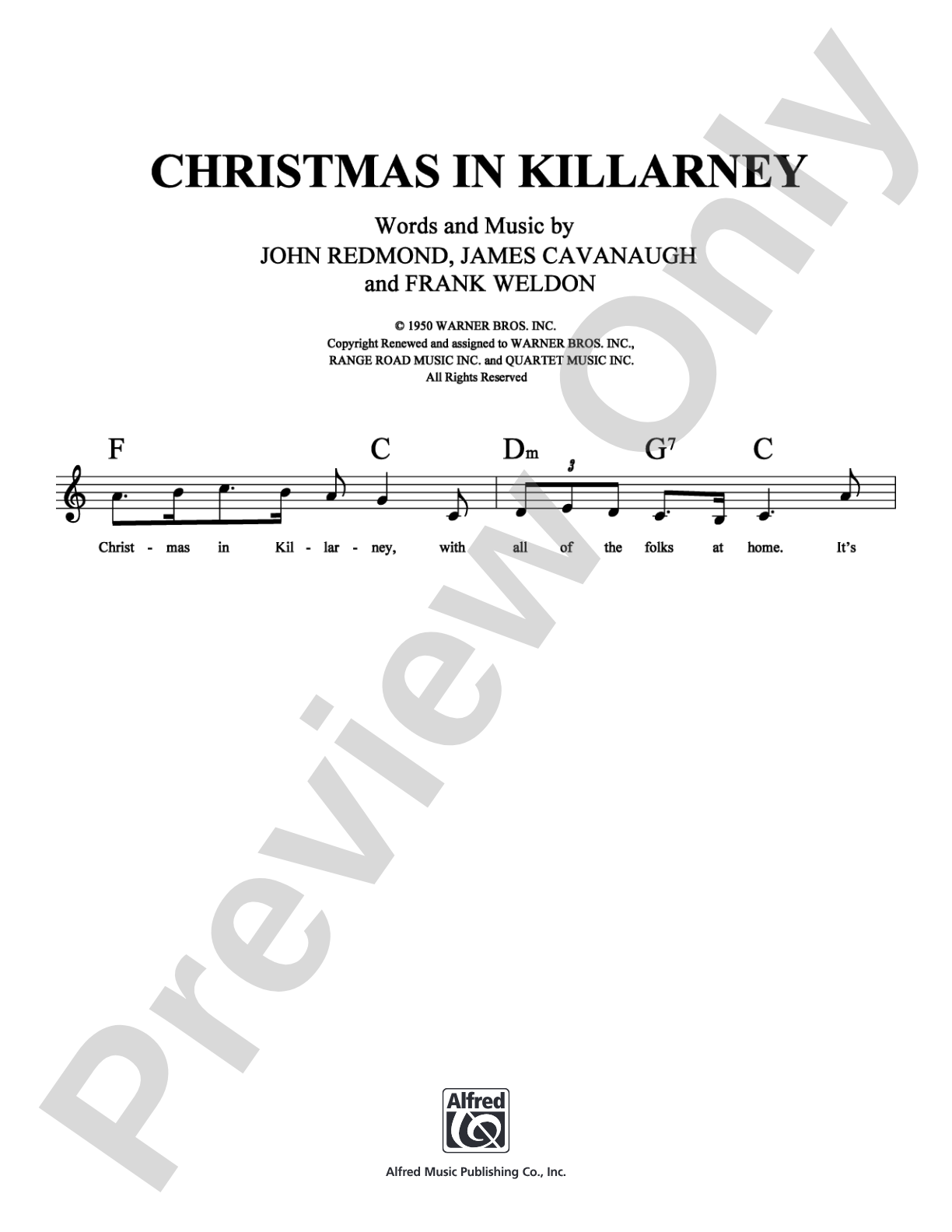 Christmas in Killarney: Lead Sheet Digital Sheet Music