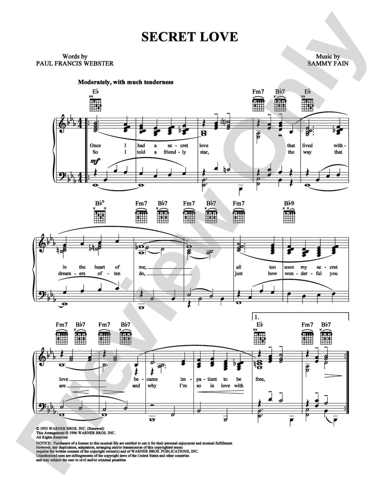 Secret Love: Piano/Vocal/Chords Digital Sheet Music