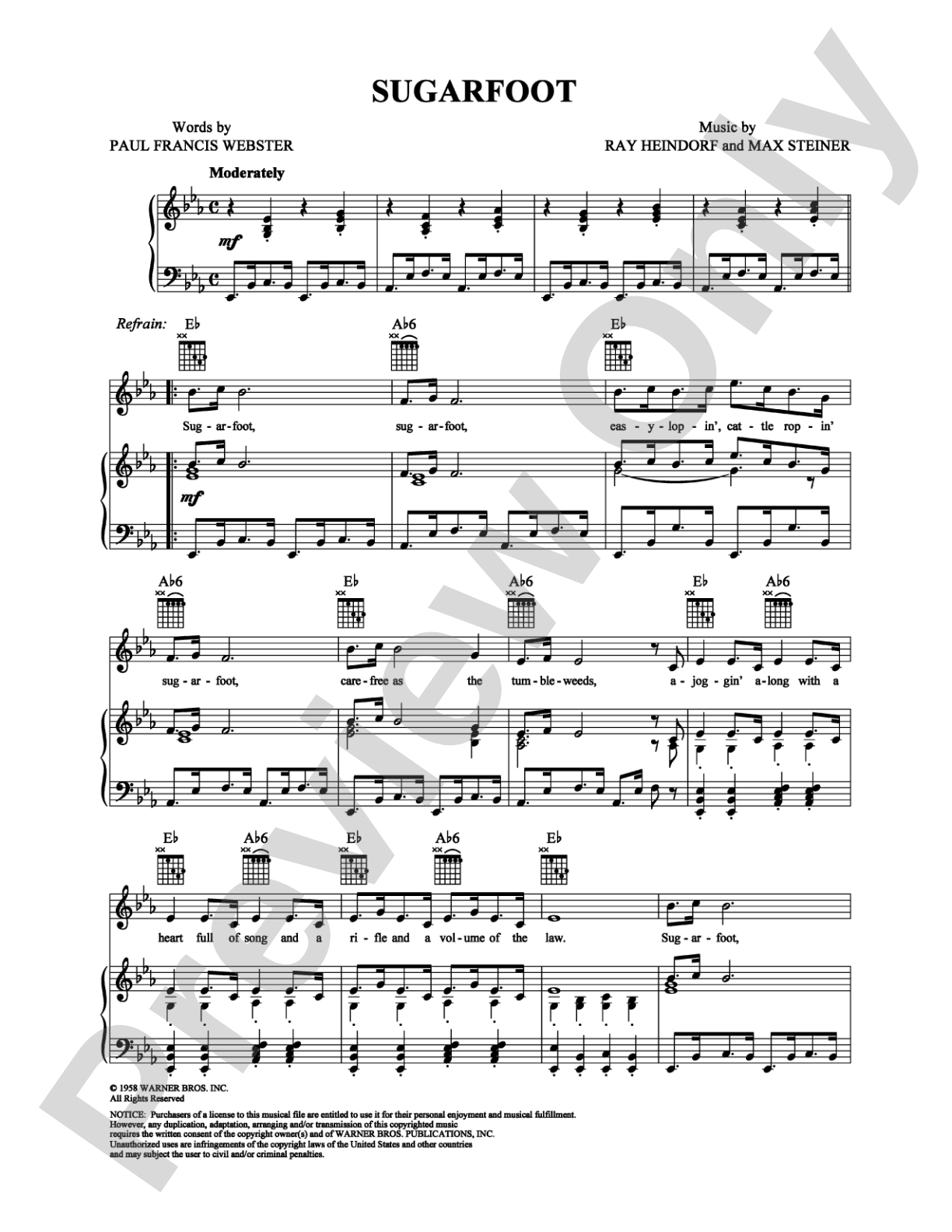 Sugarfoot: Piano/Vocal/Chords Digital Sheet Music