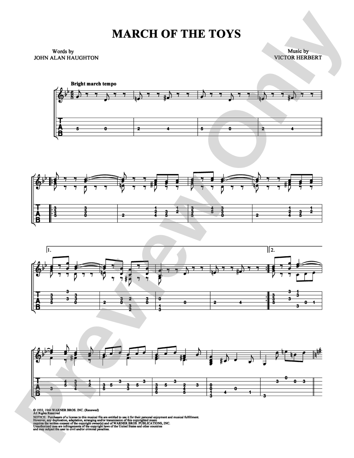 March of the Toys: Guitar TAB Digital Sheet Music