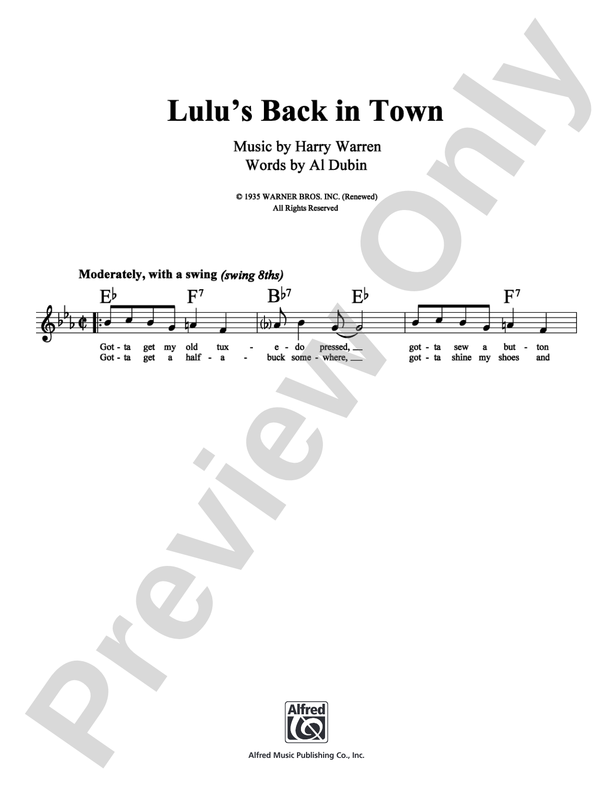 Lulu's Back in Town: Lead Sheet Digital Sheet Music