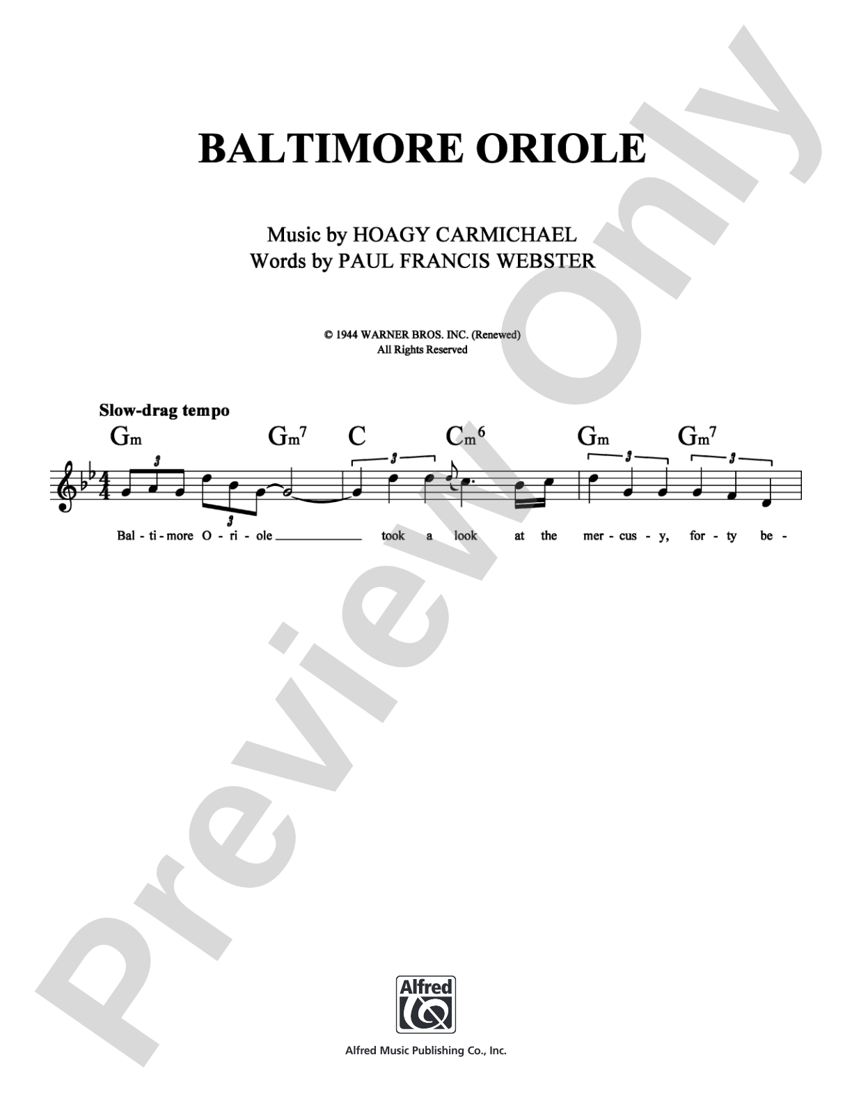 Baltimore Oriole: Lead Sheet Digital Sheet Music