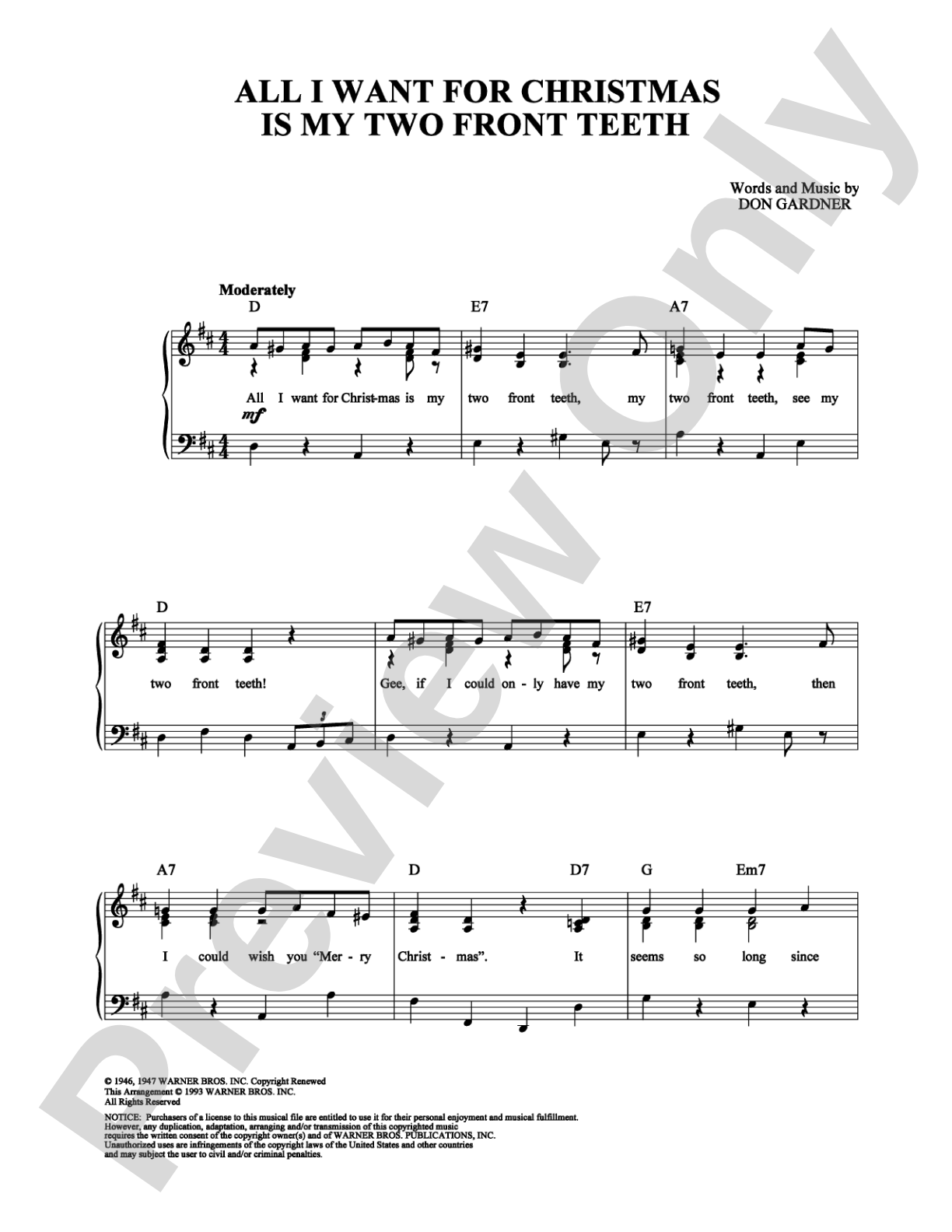 All I Want For Christmas Is My Two Front Teeth: Easy Piano Digital Sheet Music