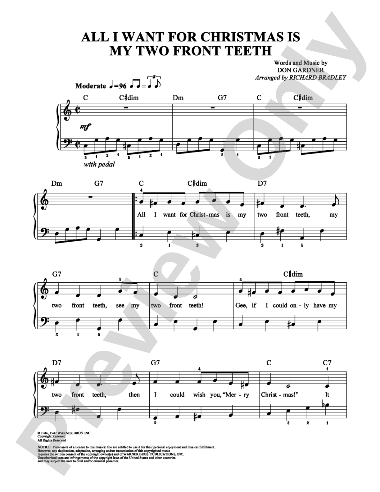 All I Want for Christmas Is My Two Front Teeth: Easy Piano Digital Sheet Music