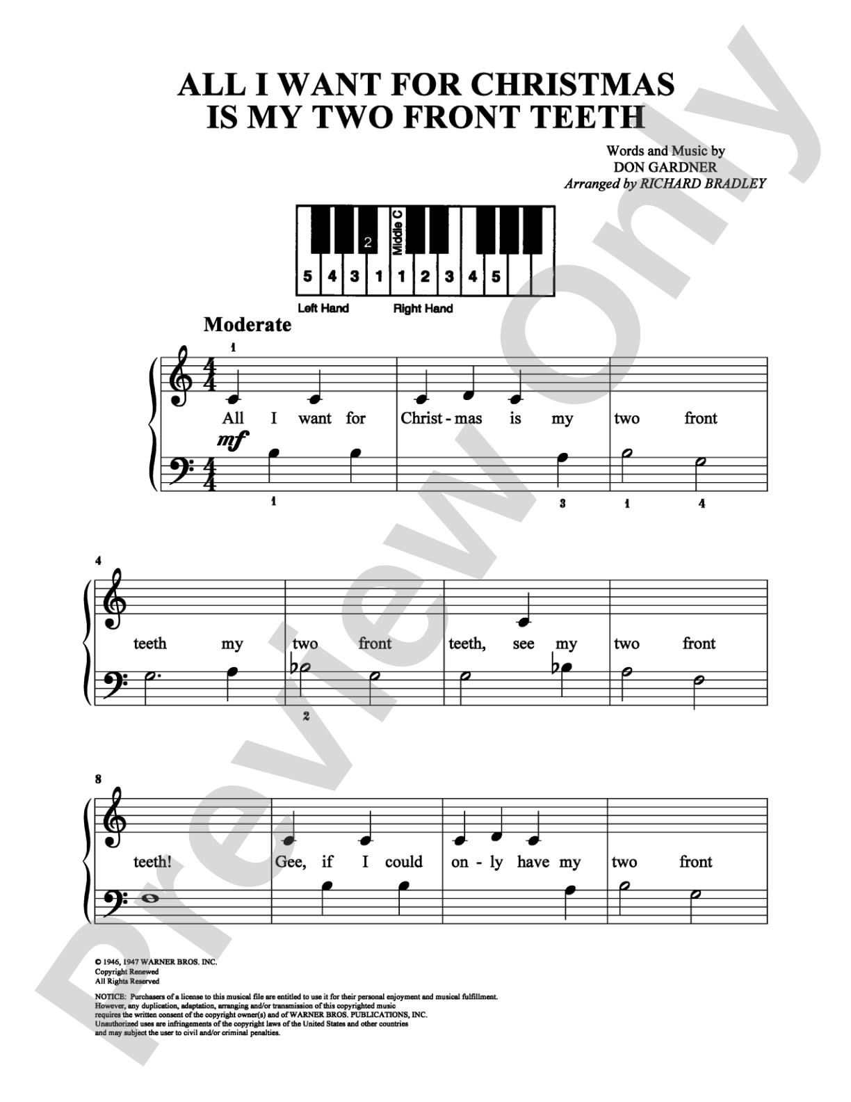 All I Want for Christmas Is My Two Front Teeth: Easy Piano Digital Sheet Music