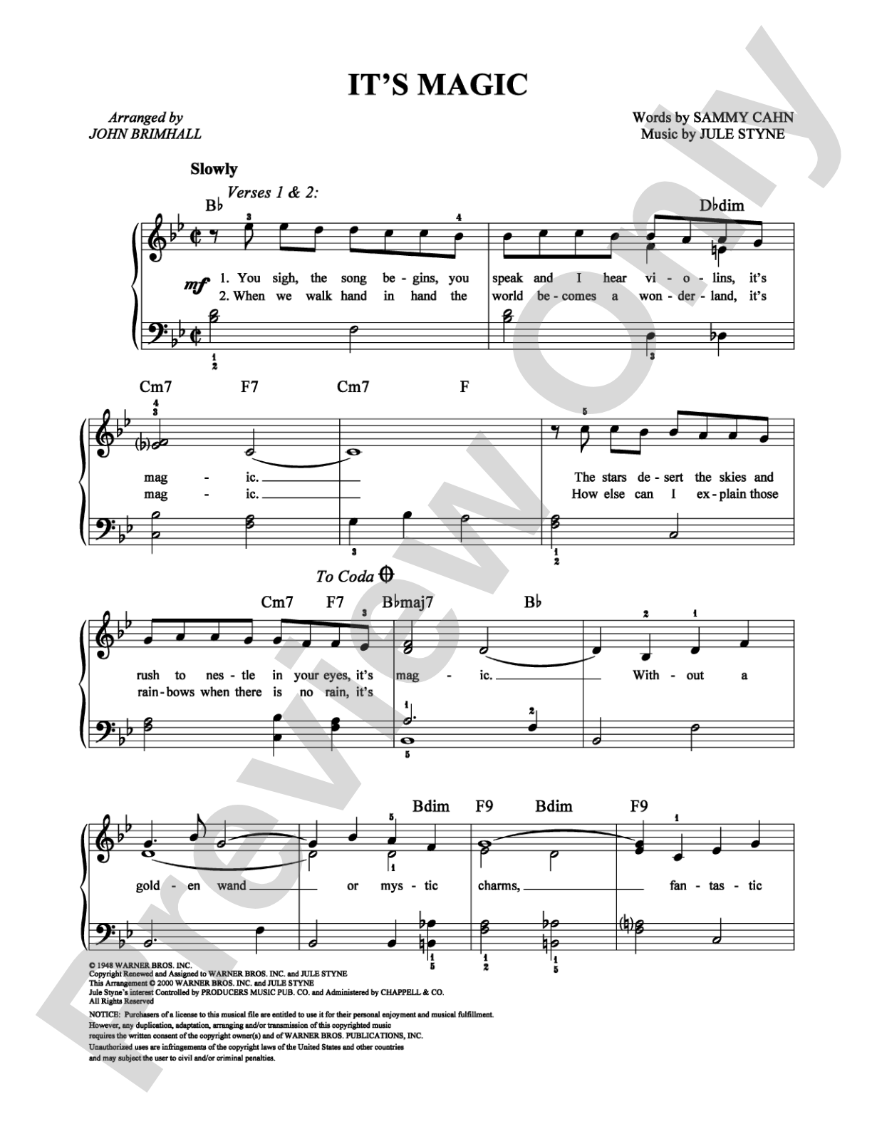 It's Magic: Easy Piano Digital Sheet Music