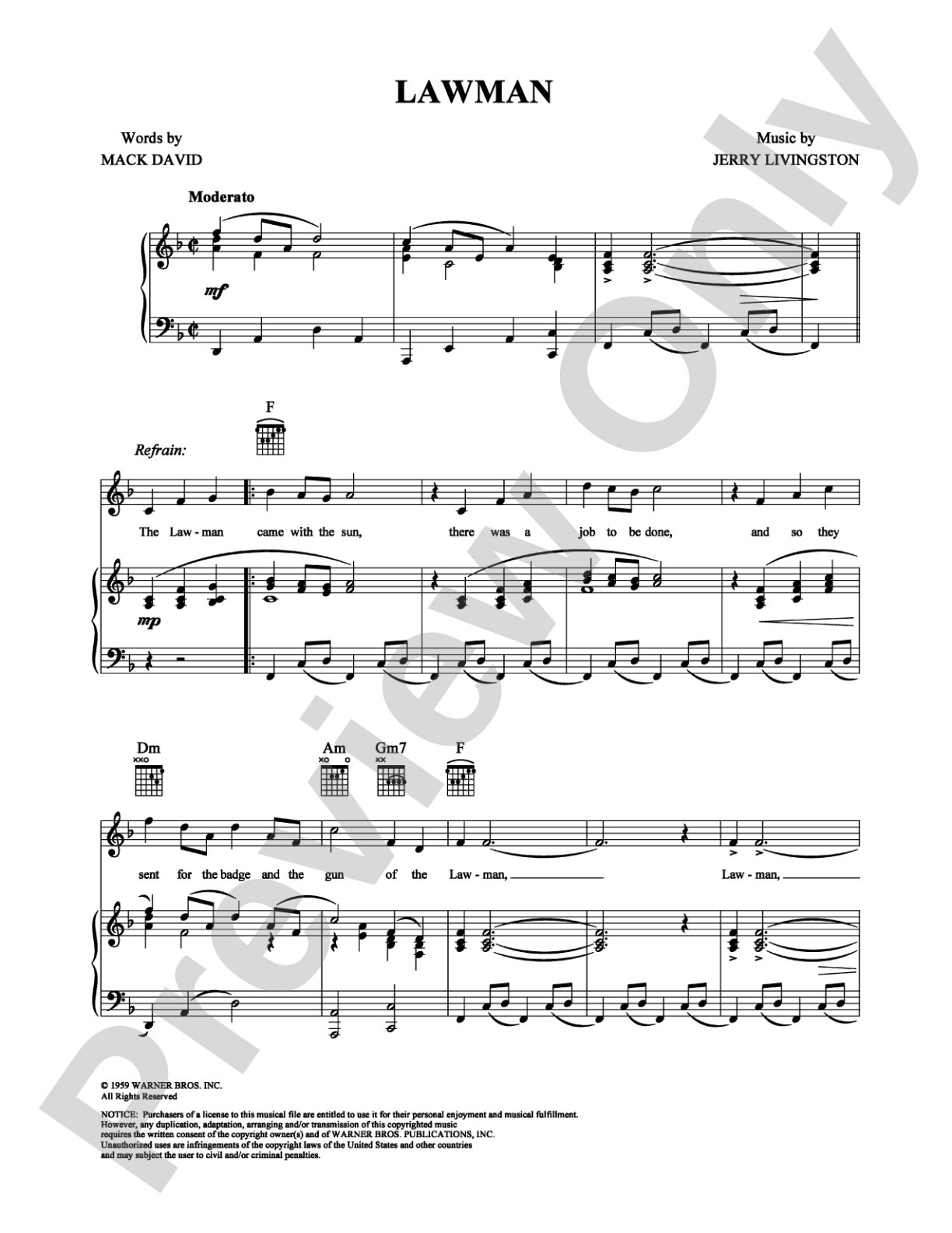 Lawman: Piano/Vocal/Chords Digital Sheet Music