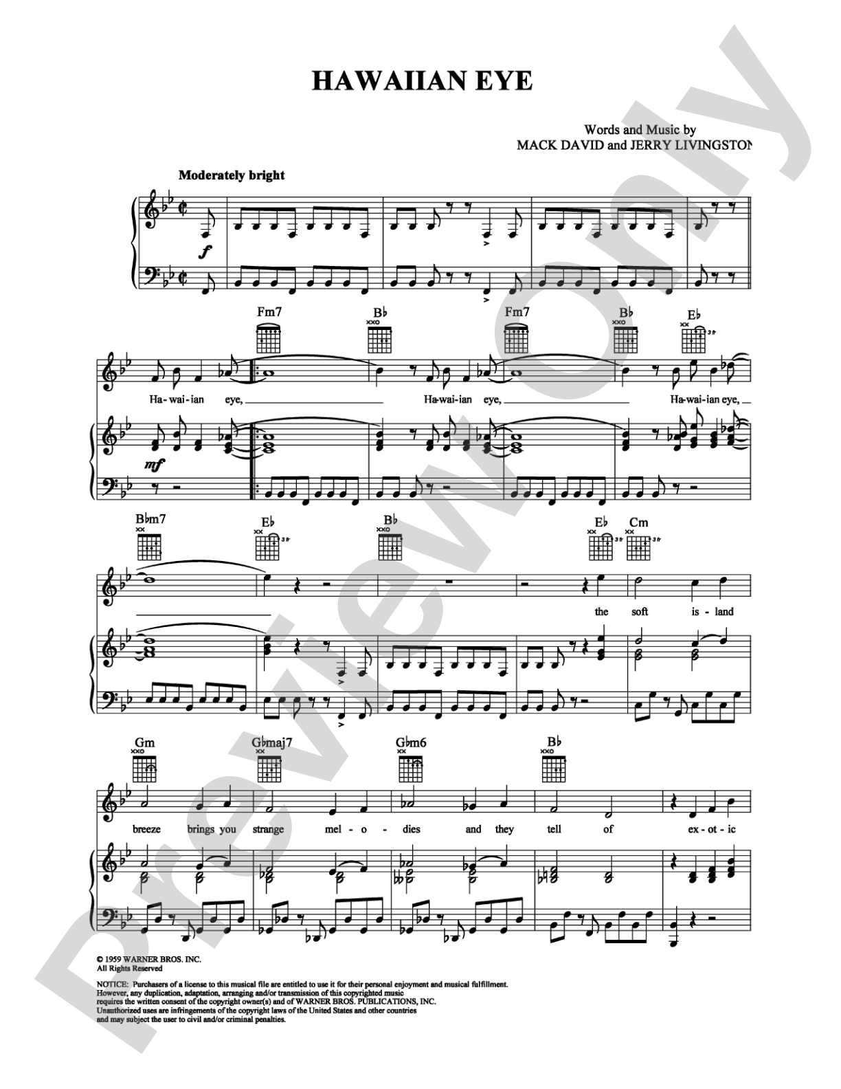 Hawaiian Eye: Piano/Vocal/Chords Digital Sheet Music