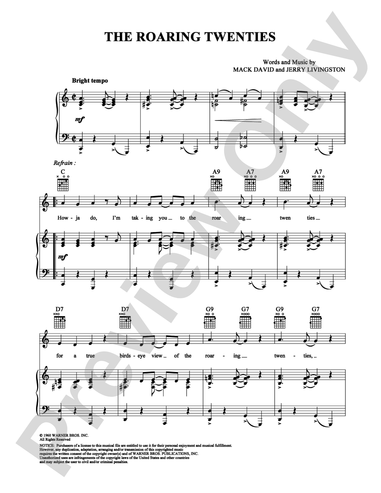 The Roaring Twenties: Piano/Vocal/Chords Digital Sheet Music