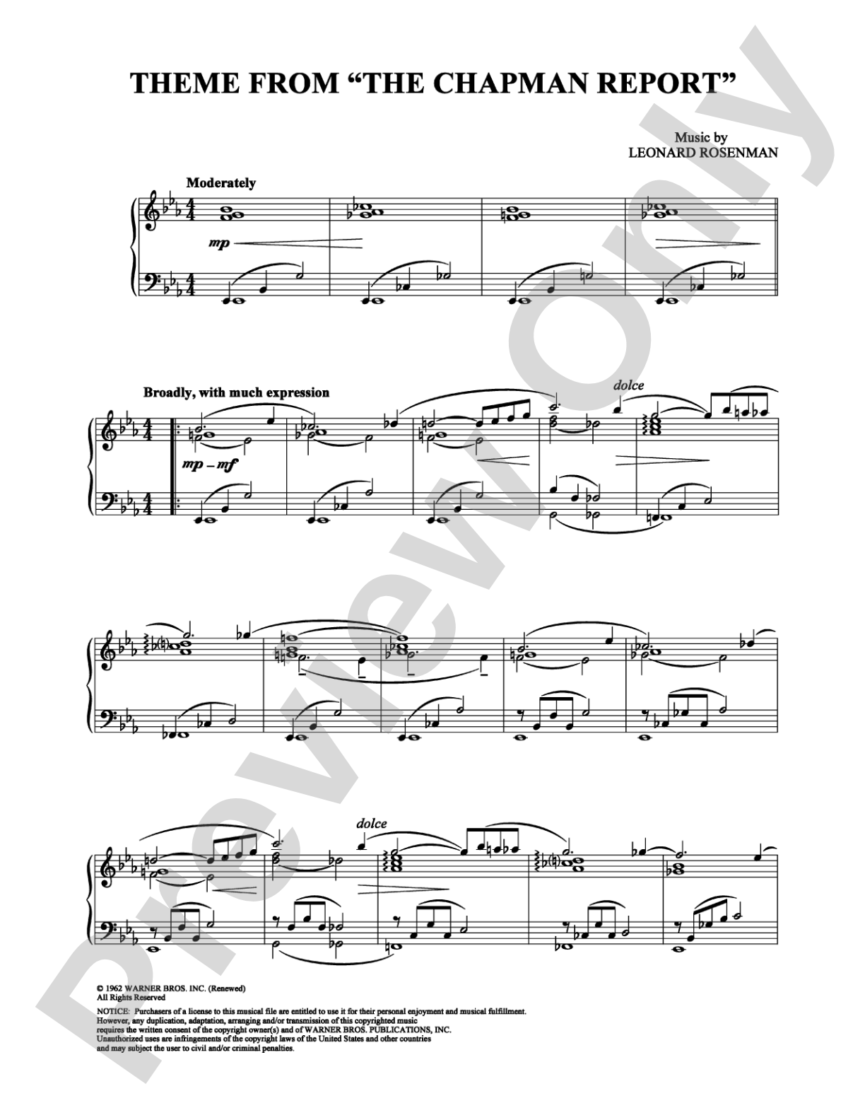 The Chapman Report  (Main Theme): Piano Digital Sheet Music