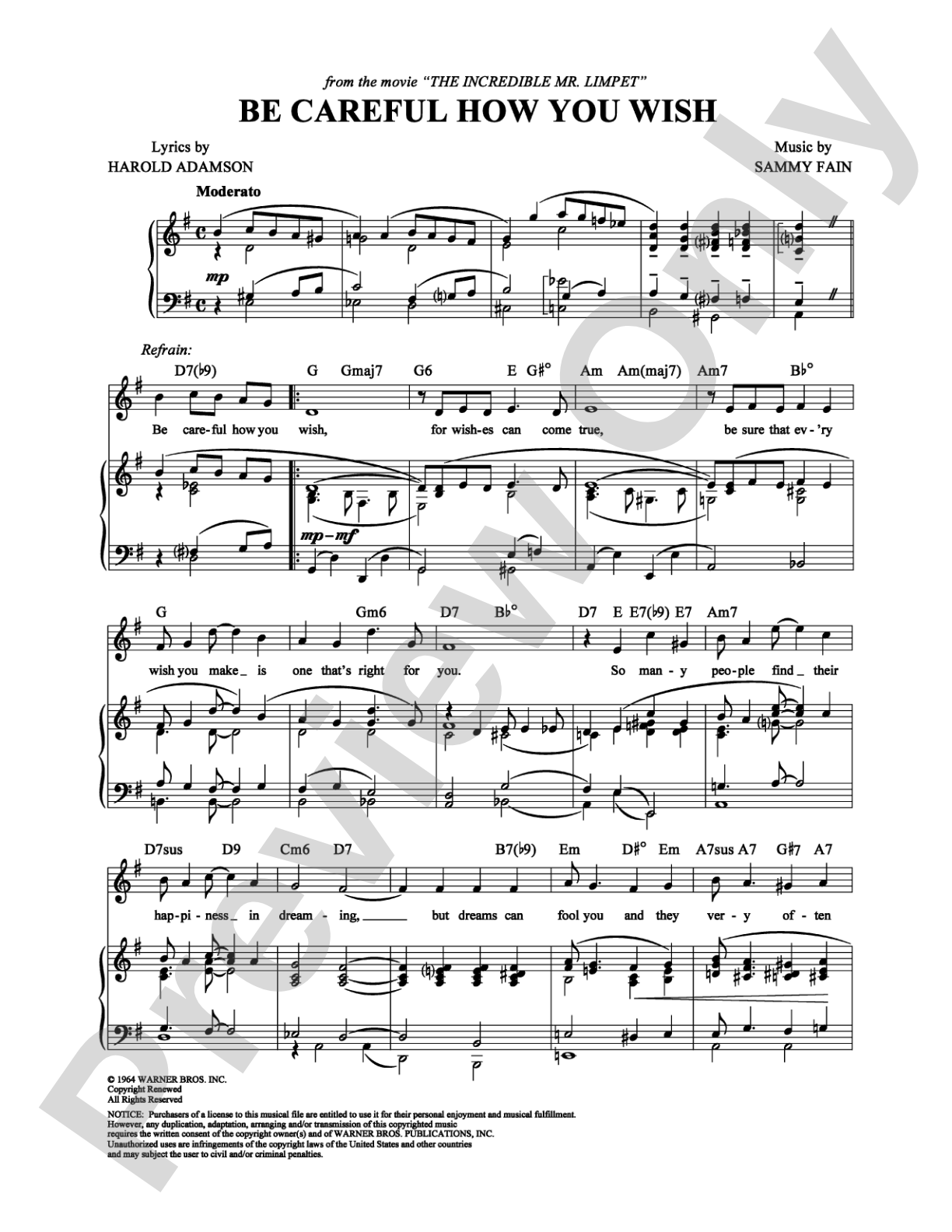Be Careful How You Wish: Piano/Vocal/Chords Digital Sheet Music