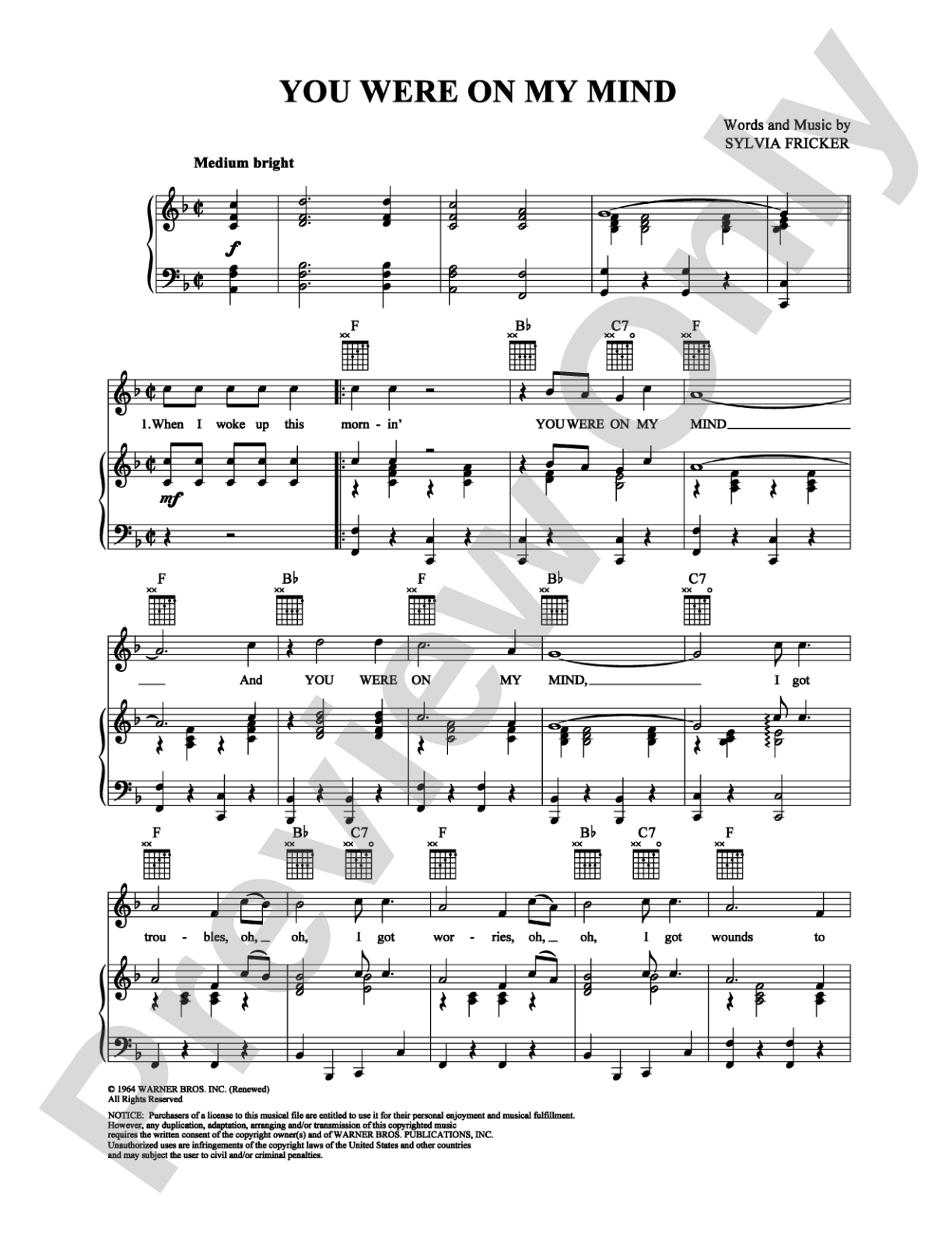 You Were On My Mind: Piano/Vocal/Chords Digital Sheet Music