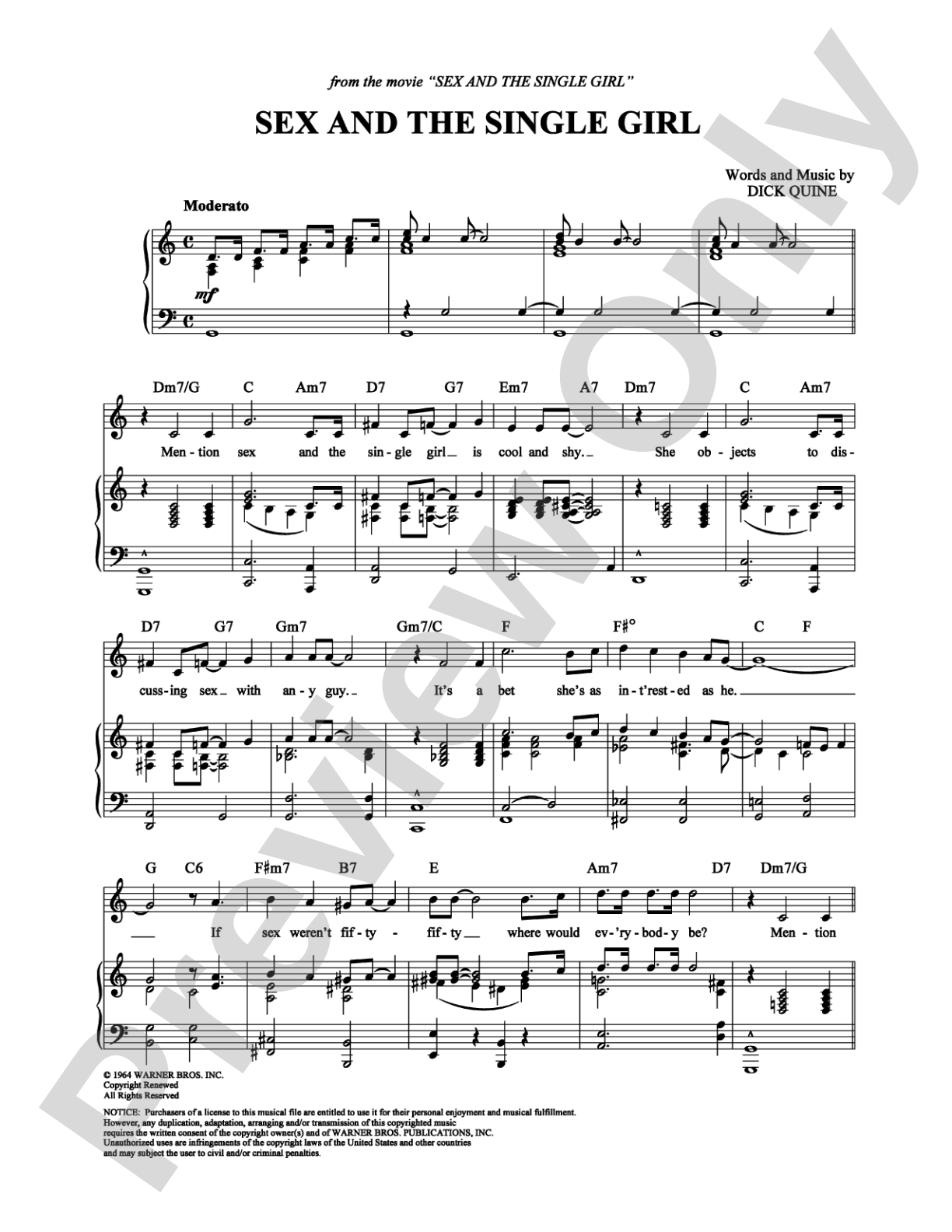Sex and the Single Girl: Piano Digital Sheet Music