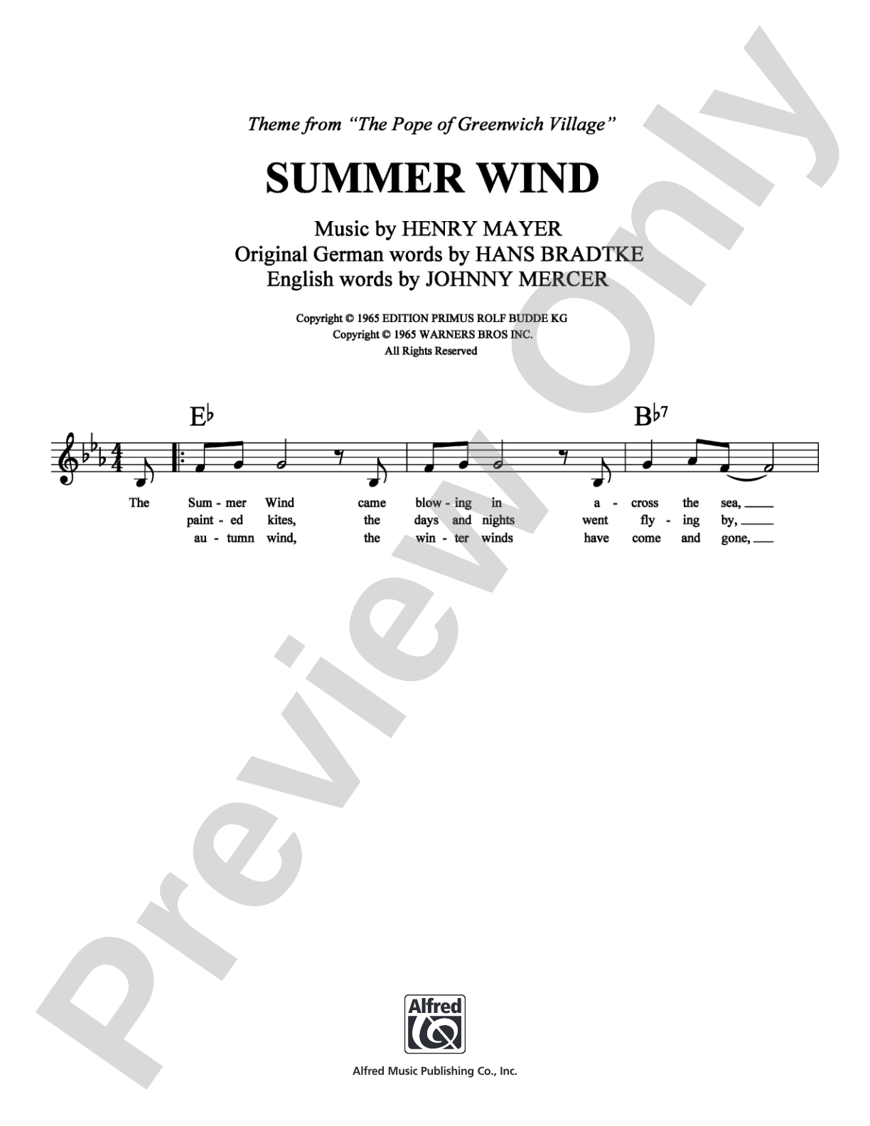 Summer Wind: Lead Sheet Digital Sheet Music