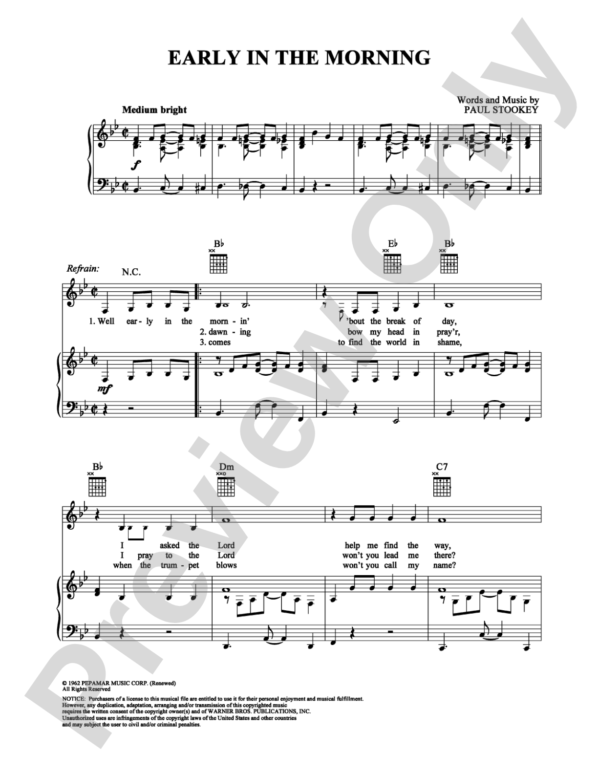 Early in the Morning: Piano/Vocal/Chords Digital Sheet Music