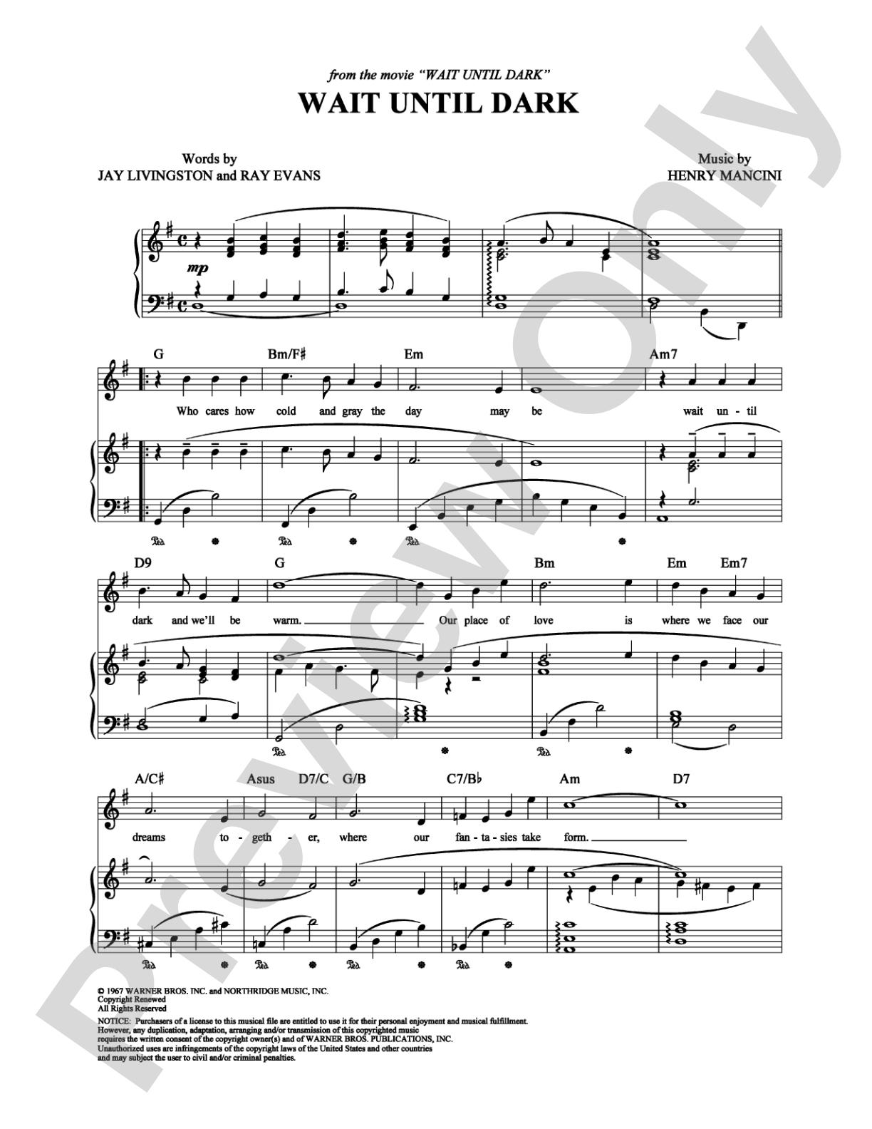 Wait Until Dark: Piano/Vocal/Chords Digital Sheet Music