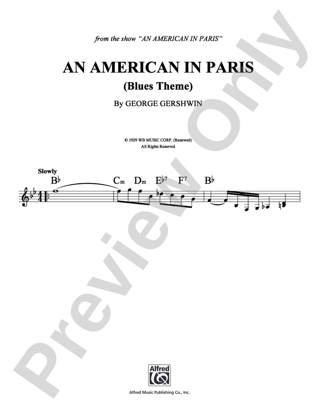 An American In Paris (Blues Theme): Lead Sheet Digital Sheet Music