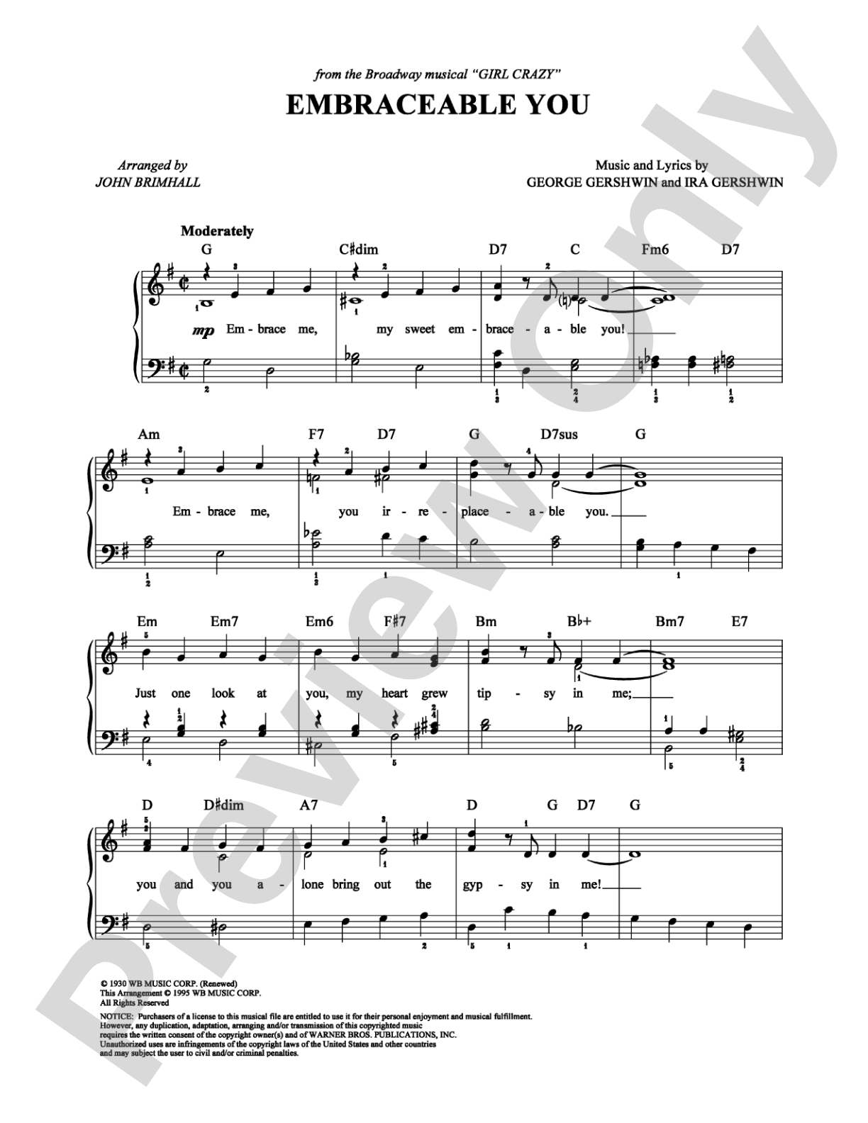 Embraceable You: Easy Piano Digital Sheet Music