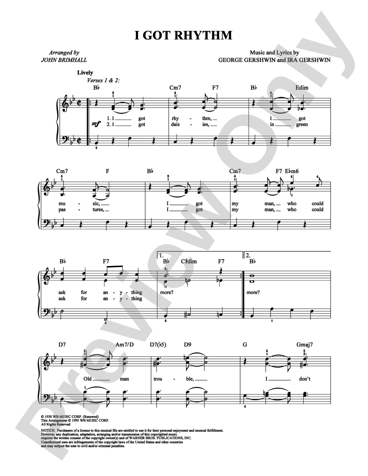 I Got Rhythm: Easy Piano Digital Sheet Music
