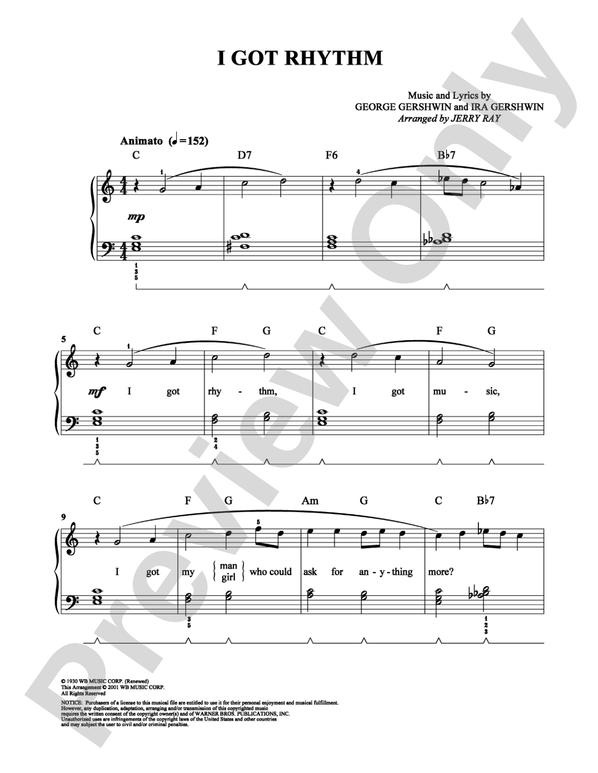 I Got Rhythm: Easy Piano Digital Sheet Music