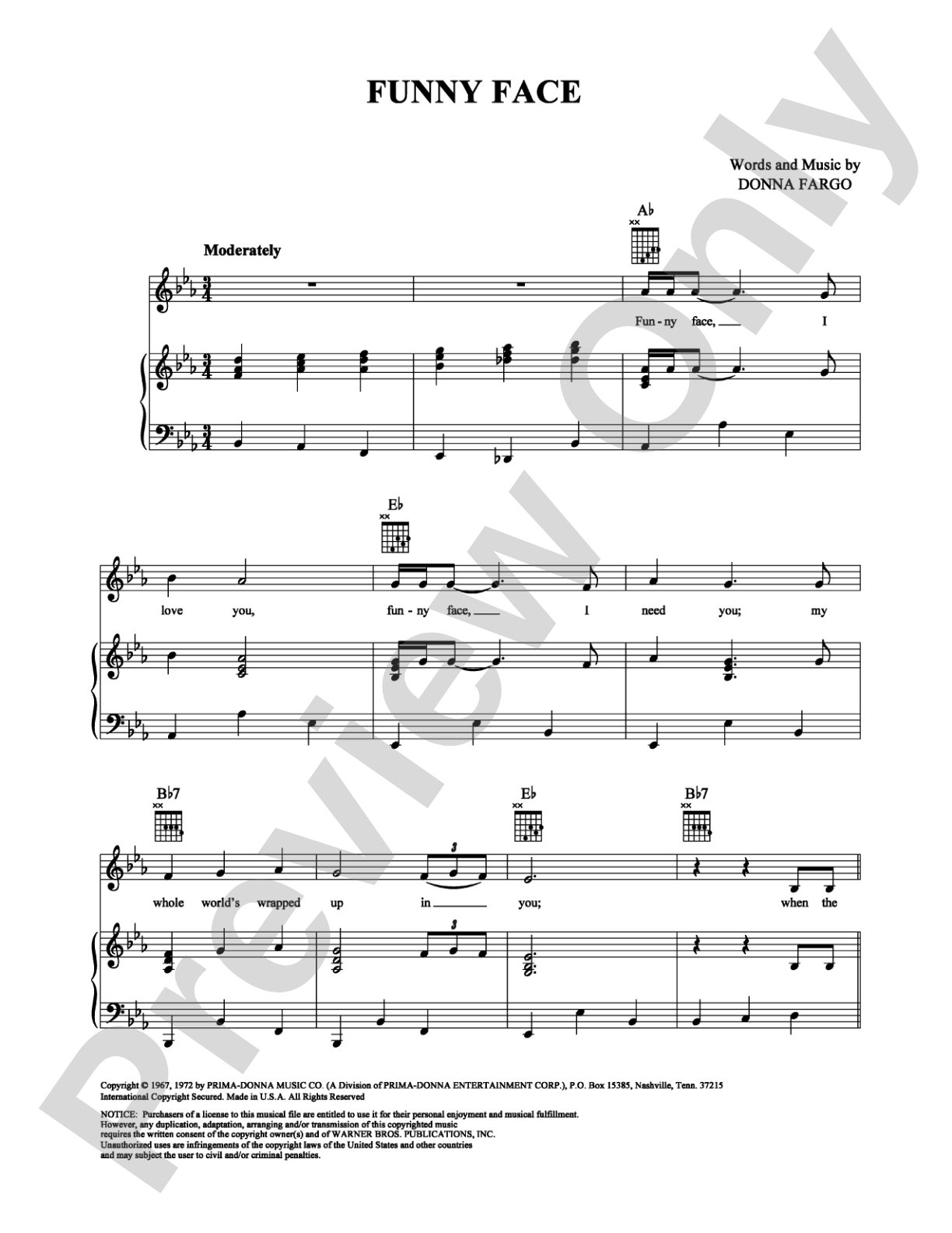 Funny Face: Piano/Vocal/Chords Digital Sheet Music