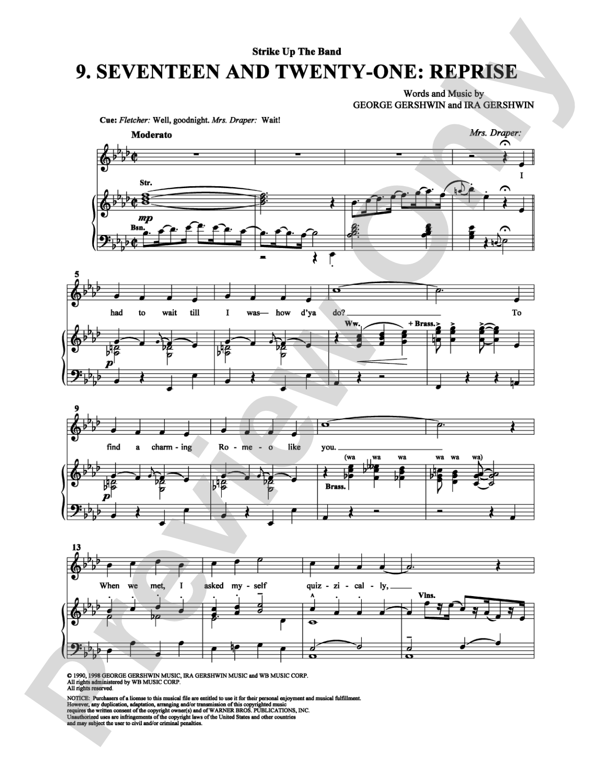 Seventeen and Twenty-One: Reprise: Piano/Vocal/Chords Digital Sheet Music