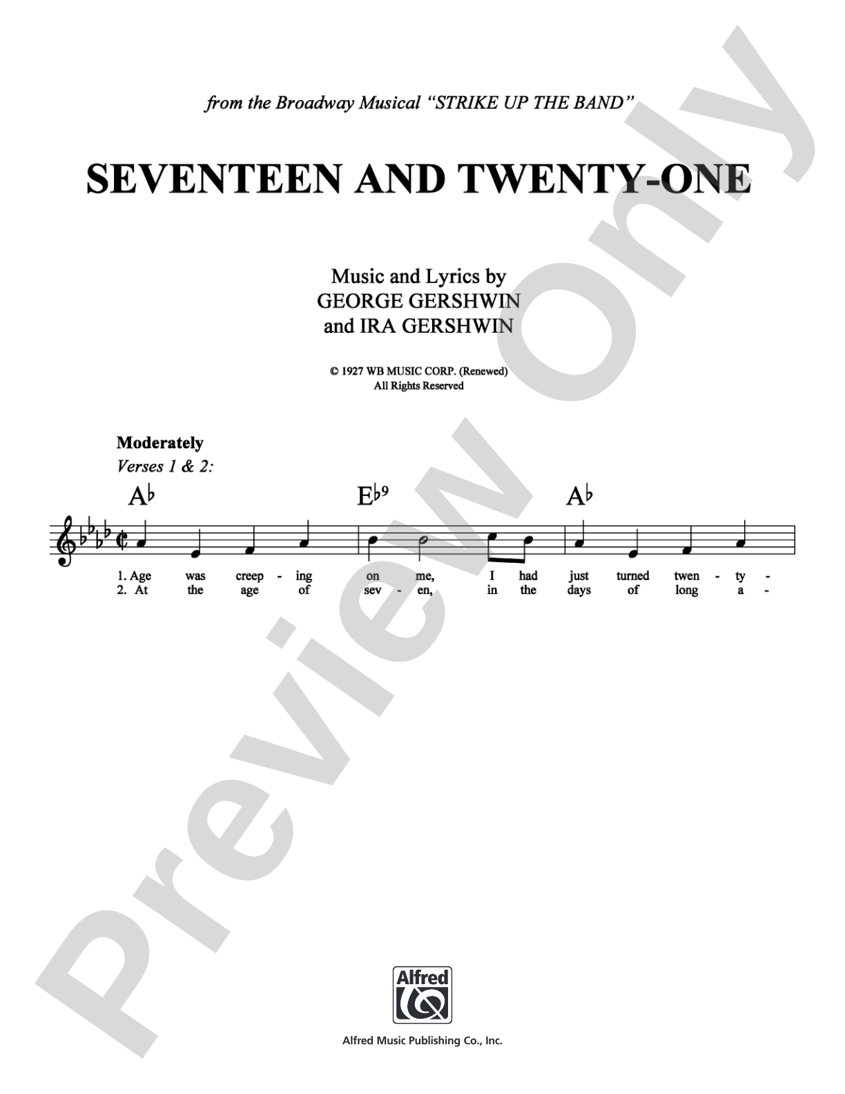 Seventeen and Twenty-One: Lead Sheet Digital Sheet Music