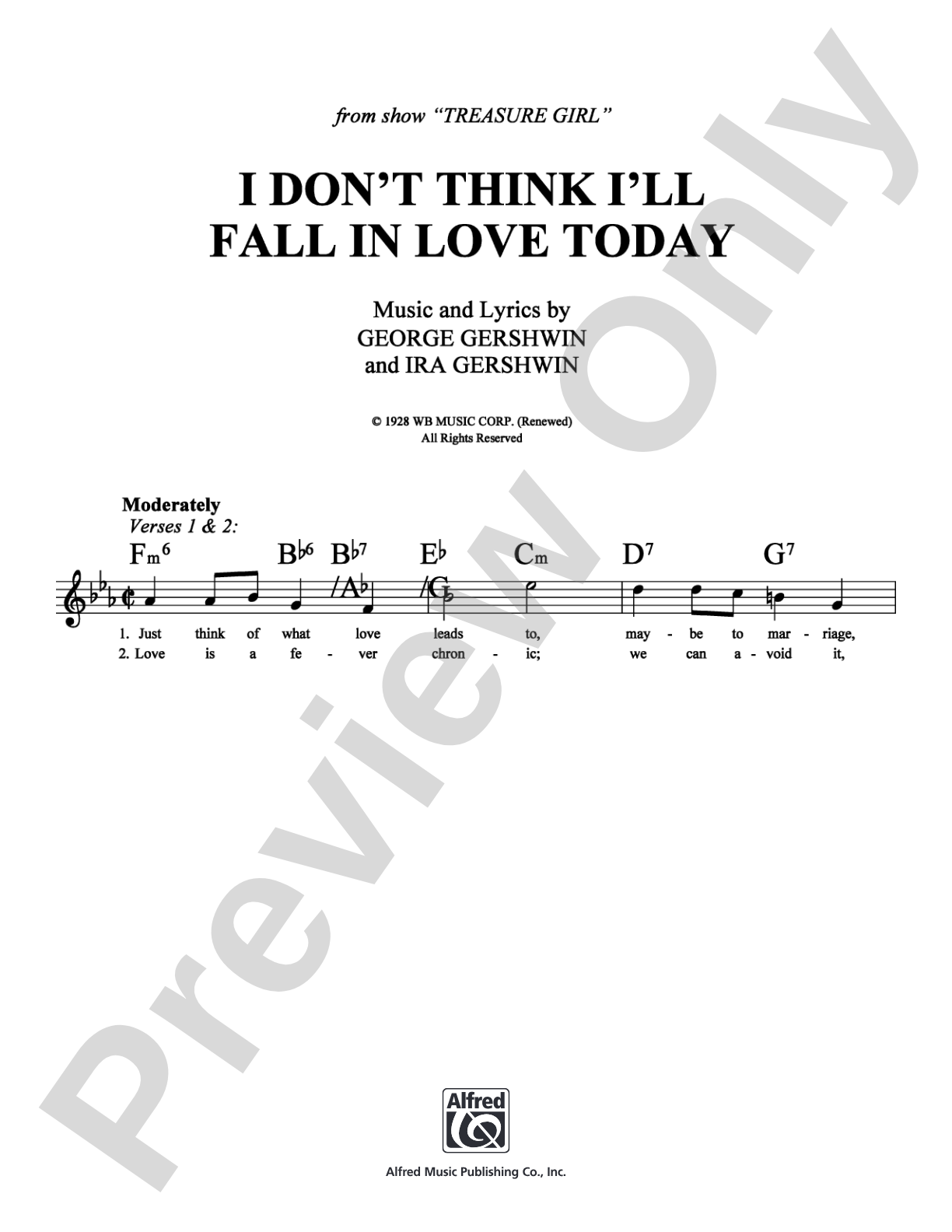 I Don't Think I'll Fall in Love Today: Lead Sheet Digital Sheet Music