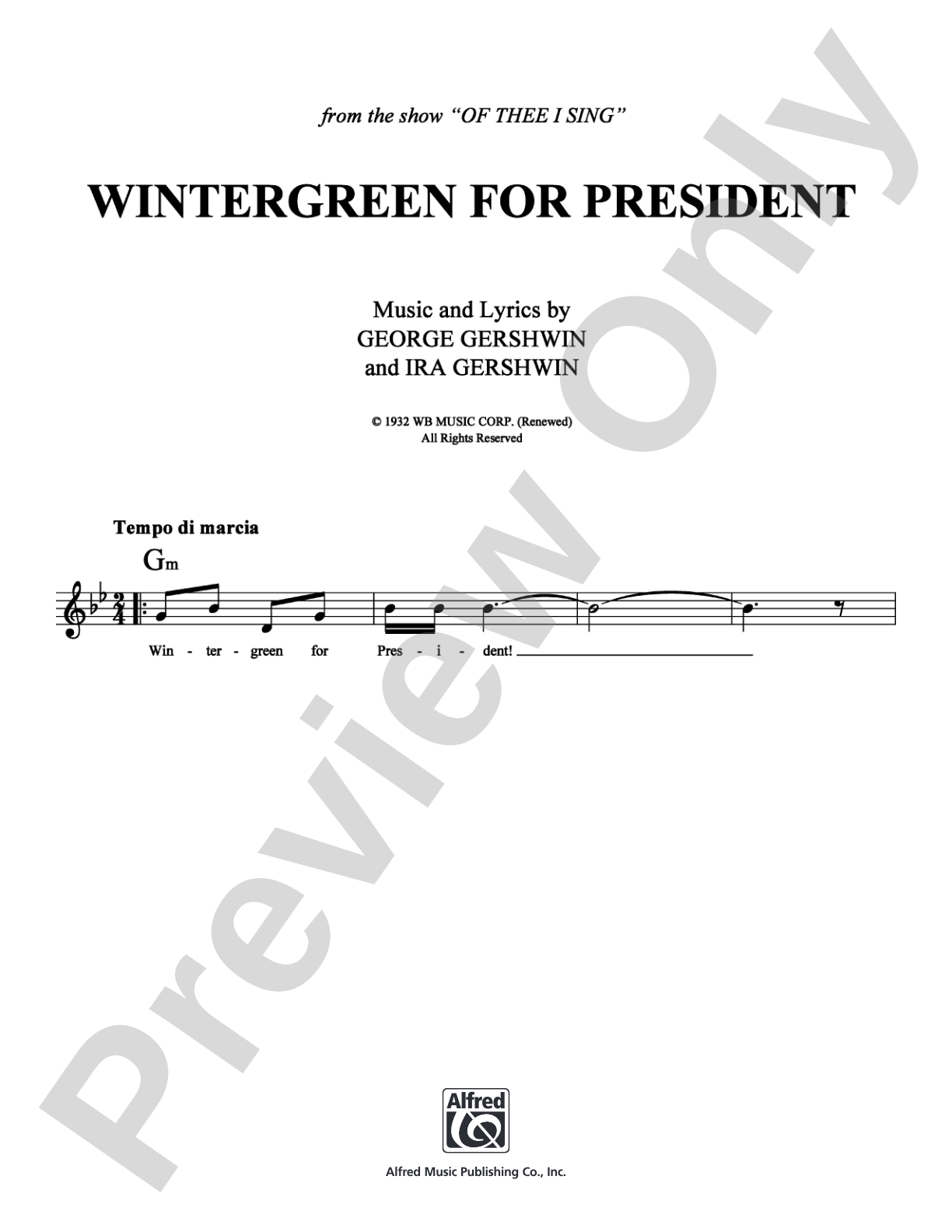 Wintergreen for President: Lead Sheet Digital Sheet Music