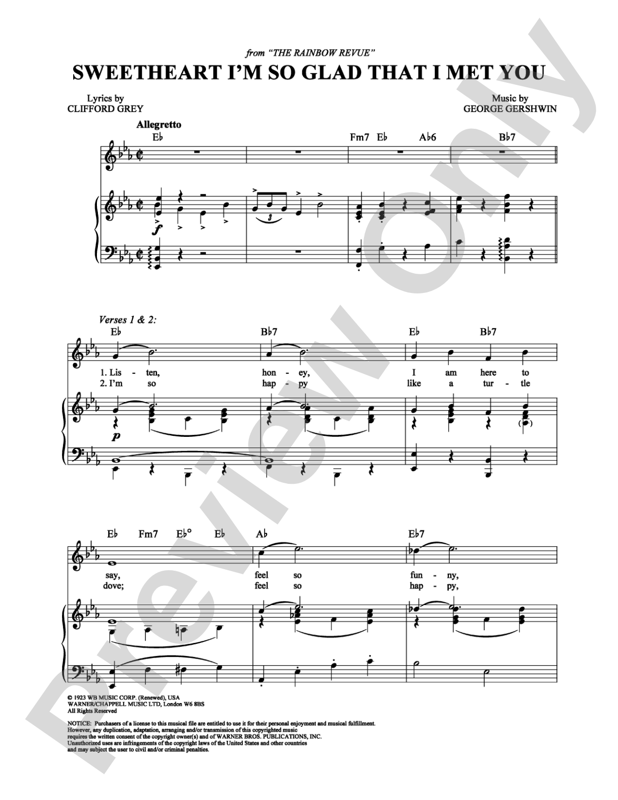 Sweetheart I'm So Glad That I Met You: Piano/Vocal/Chords Digital Sheet Music