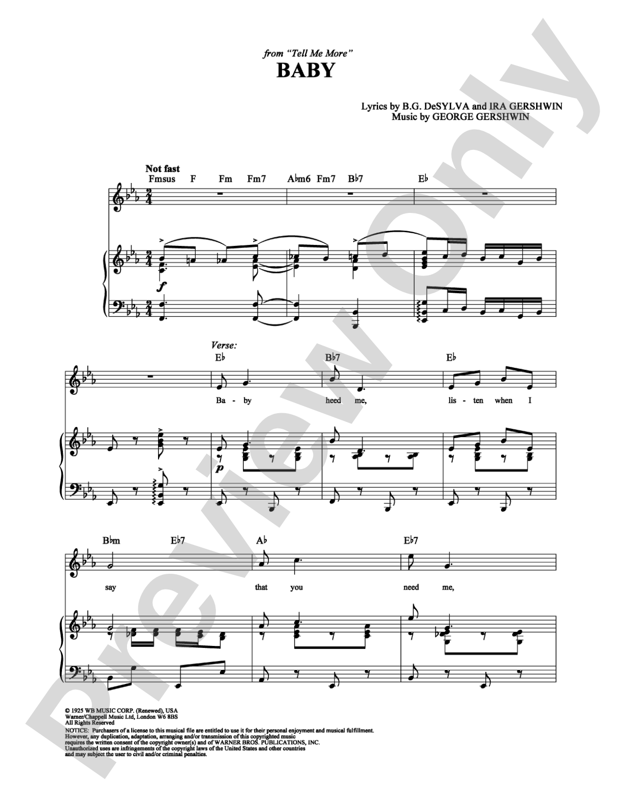 BABY: Piano/Vocal/Chords Digital Sheet Music